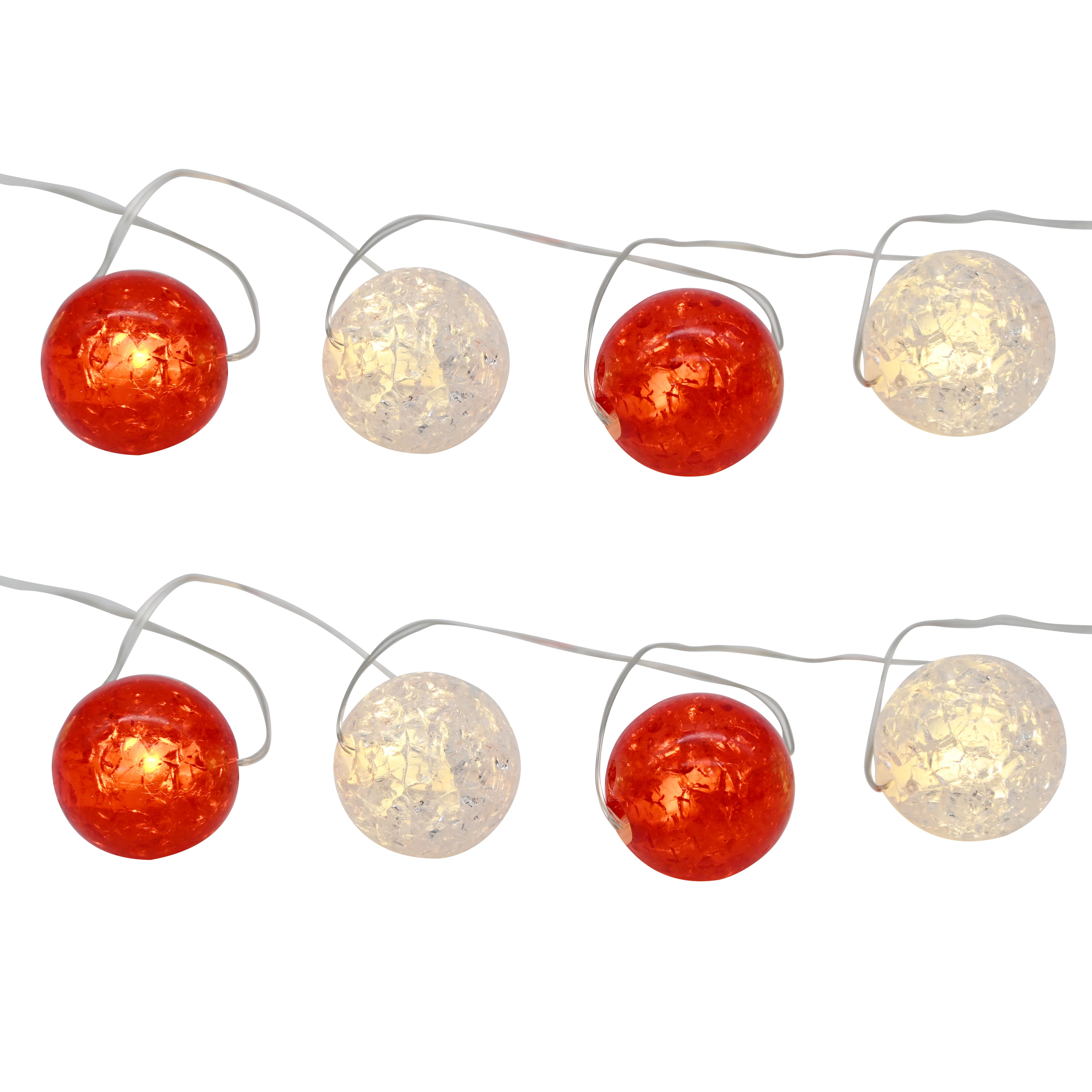 20ct. Warm White LED Red & Clear Cracked Ball String Lights on Silver Wire by Ashland®