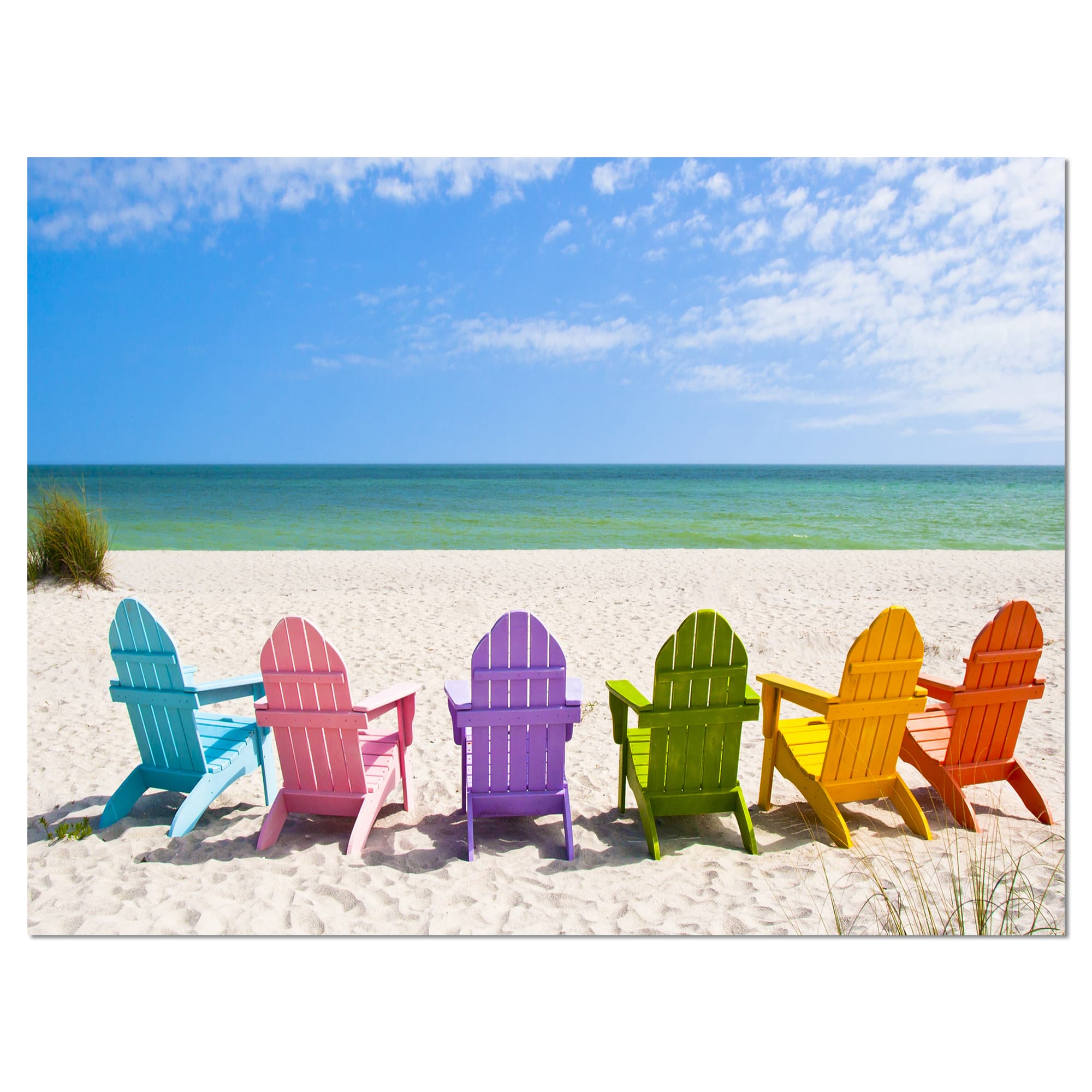 Designart - Adirondack Beach Chairs - Seashore Photo Canvas Art Print