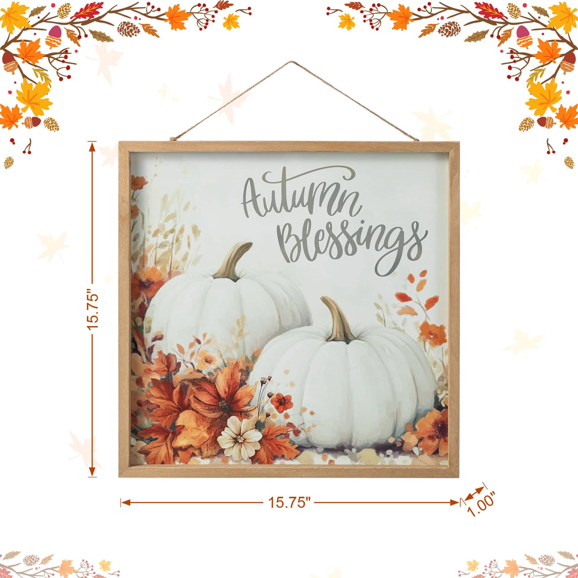 Glitzhome&#xAE; 15.75&#x22; Fall Wooden Ivory Pumpkin Wall Art