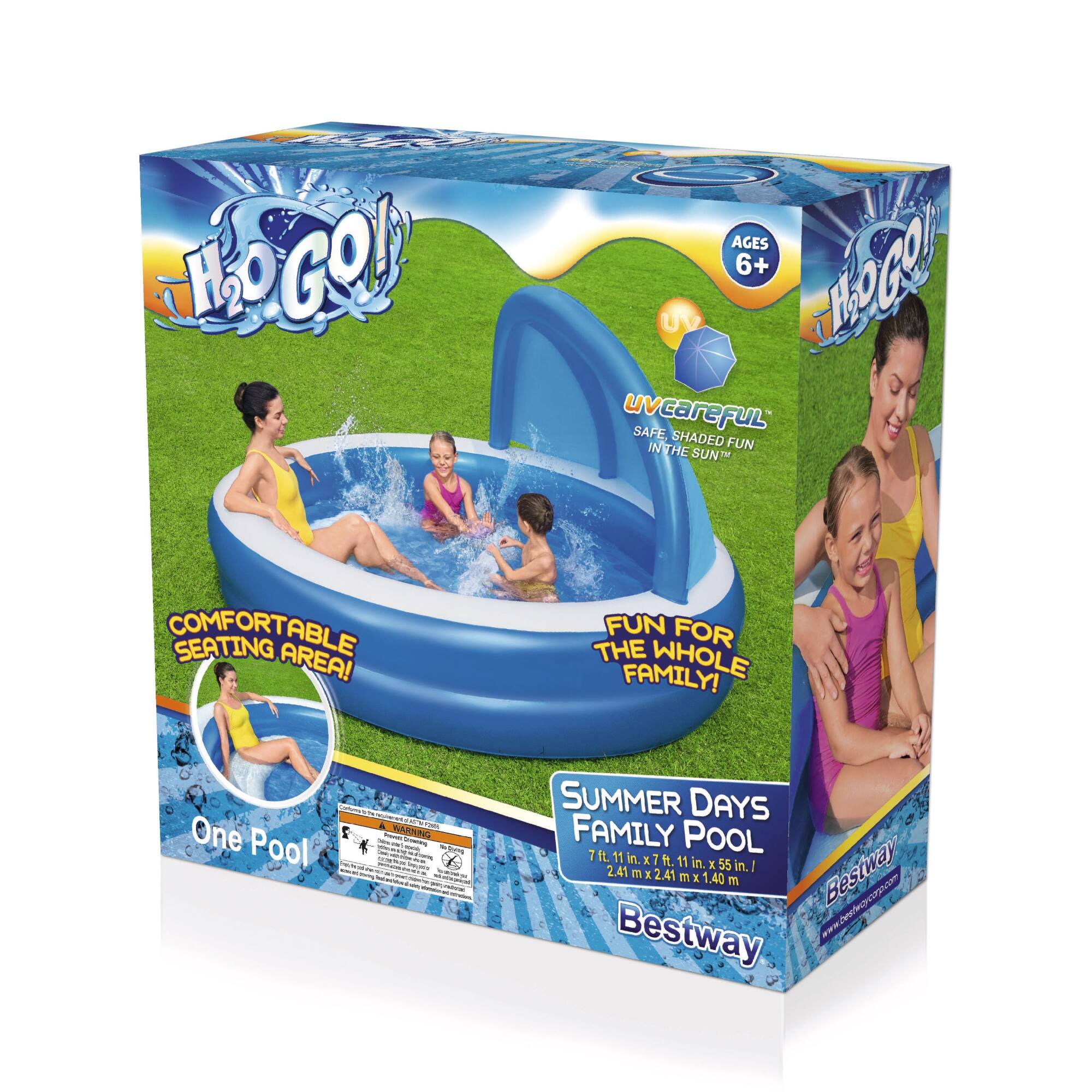 Bestway&#xAE; H2OGO!&#xAE; 8ft. Summer Days Round Inflatable Outdoor Family Pool with UV Careful&#x2122; Sunshade
