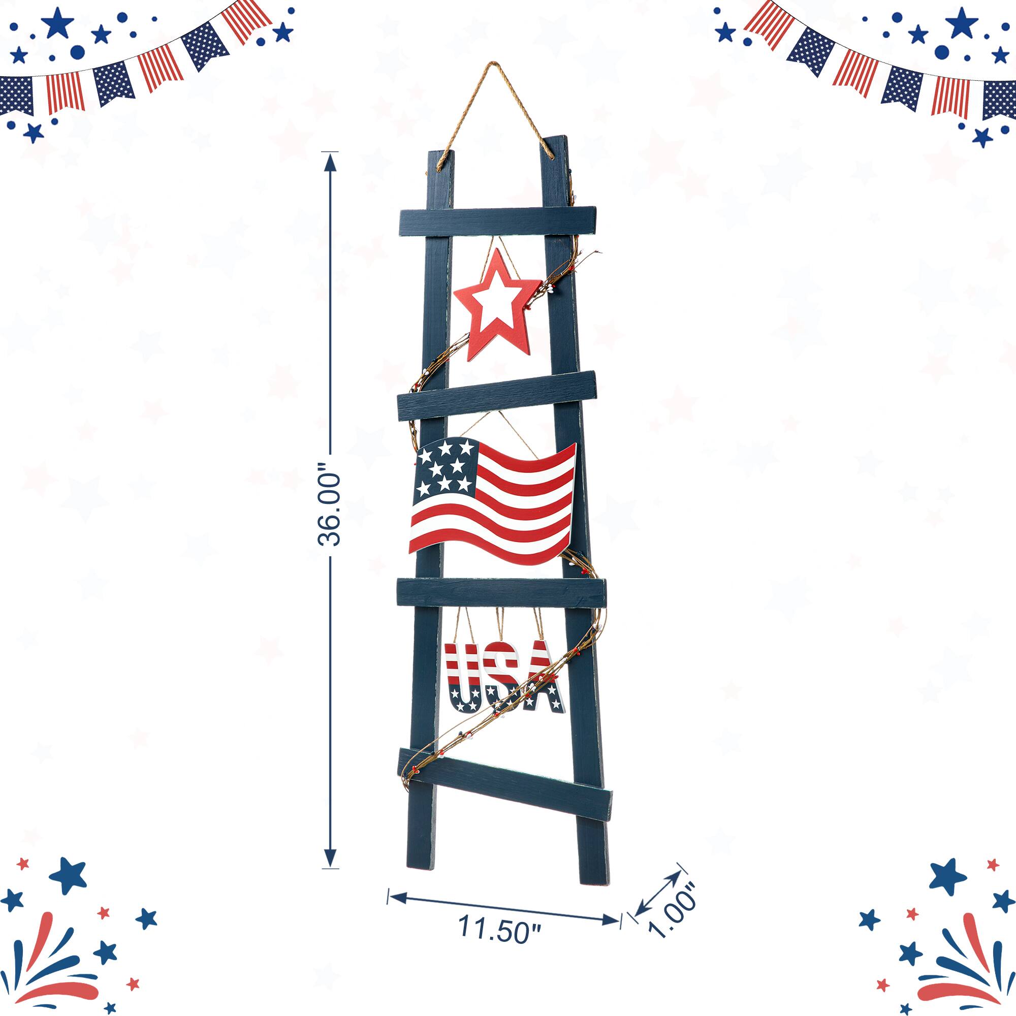 Glitzhome&#xAE; 36&#x22; Patriotic Americana Ladder-Shaped Porch D&#xE9;cor