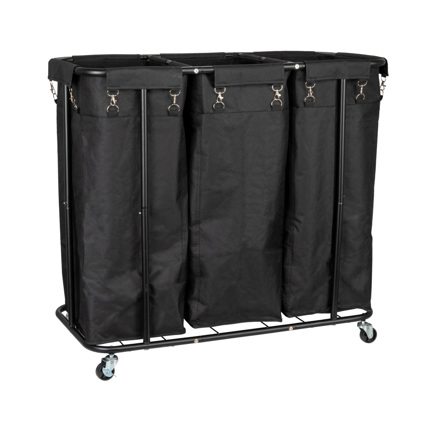 Household Essentials 34" Long Black 3-Bag Rolling Laundry Sorter