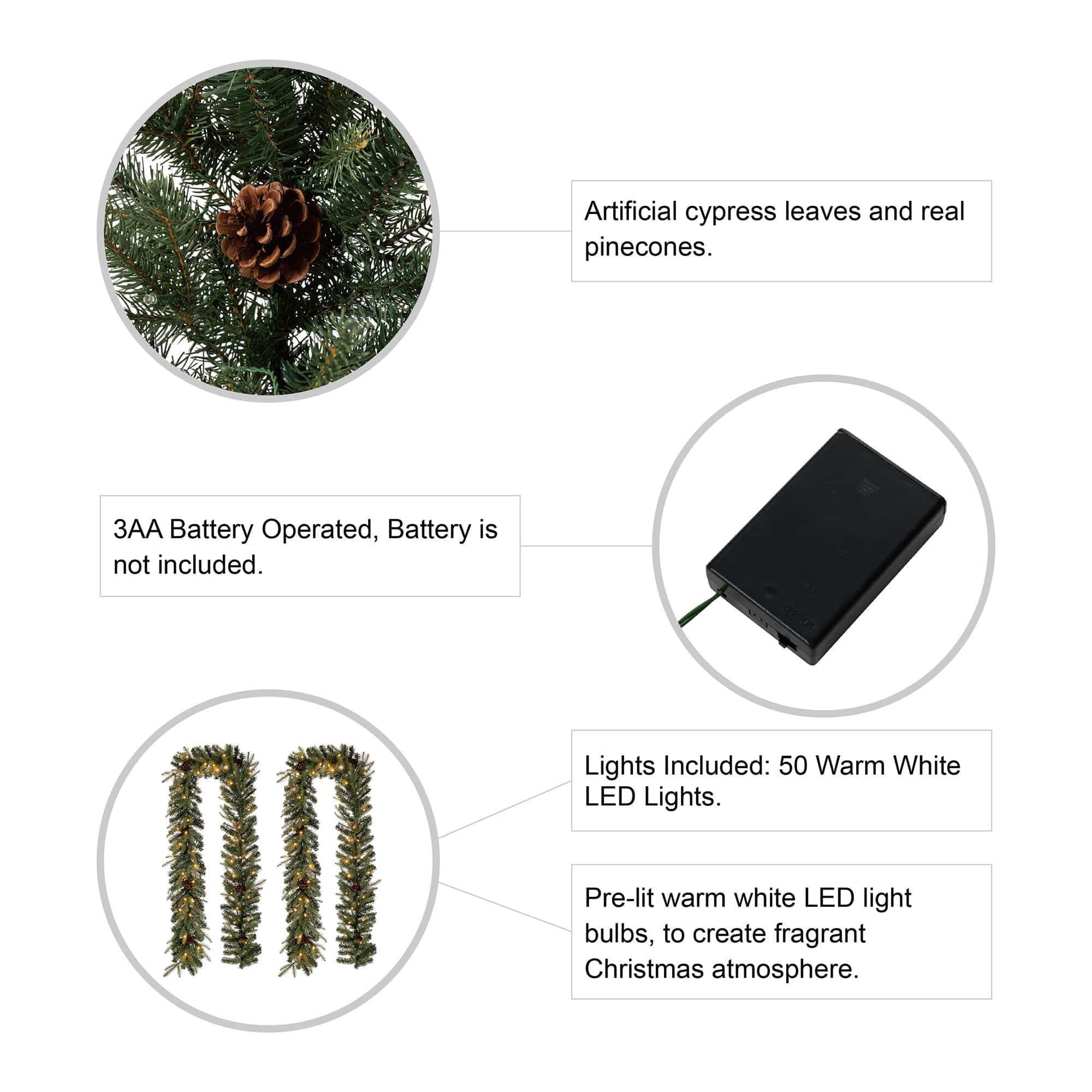 Glitzhome® 9ft. LED Greenery Pinecone Christmas Garlands, 2ct.