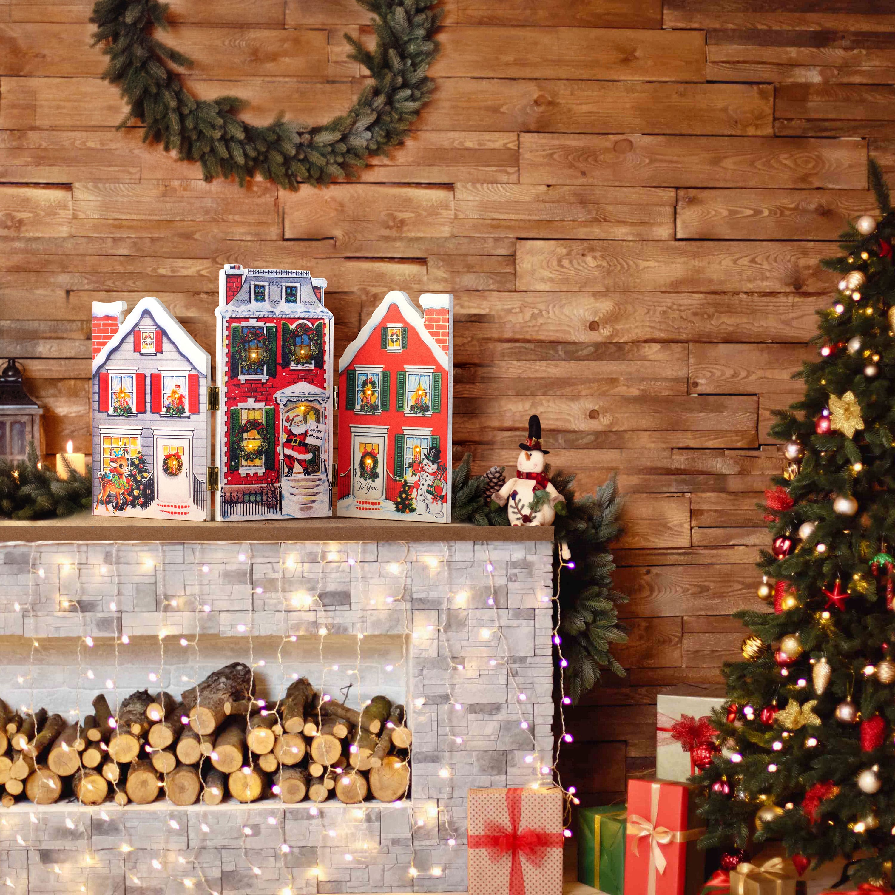 15" Village LED Illuminated Folding Scene