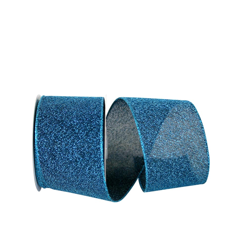 JAM Paper 2.5" x 10yd. Teal Sparkle Glimmer Radiance Wired Edge Ribbon