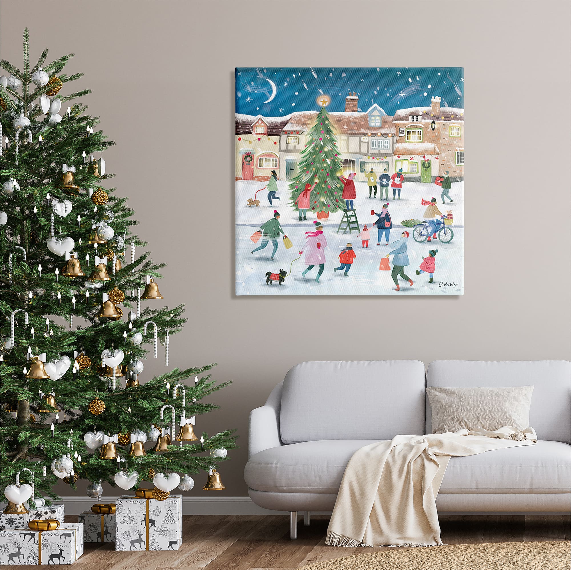 Stupell Industries Christmas Tree Town Scene Canvas Wall Art