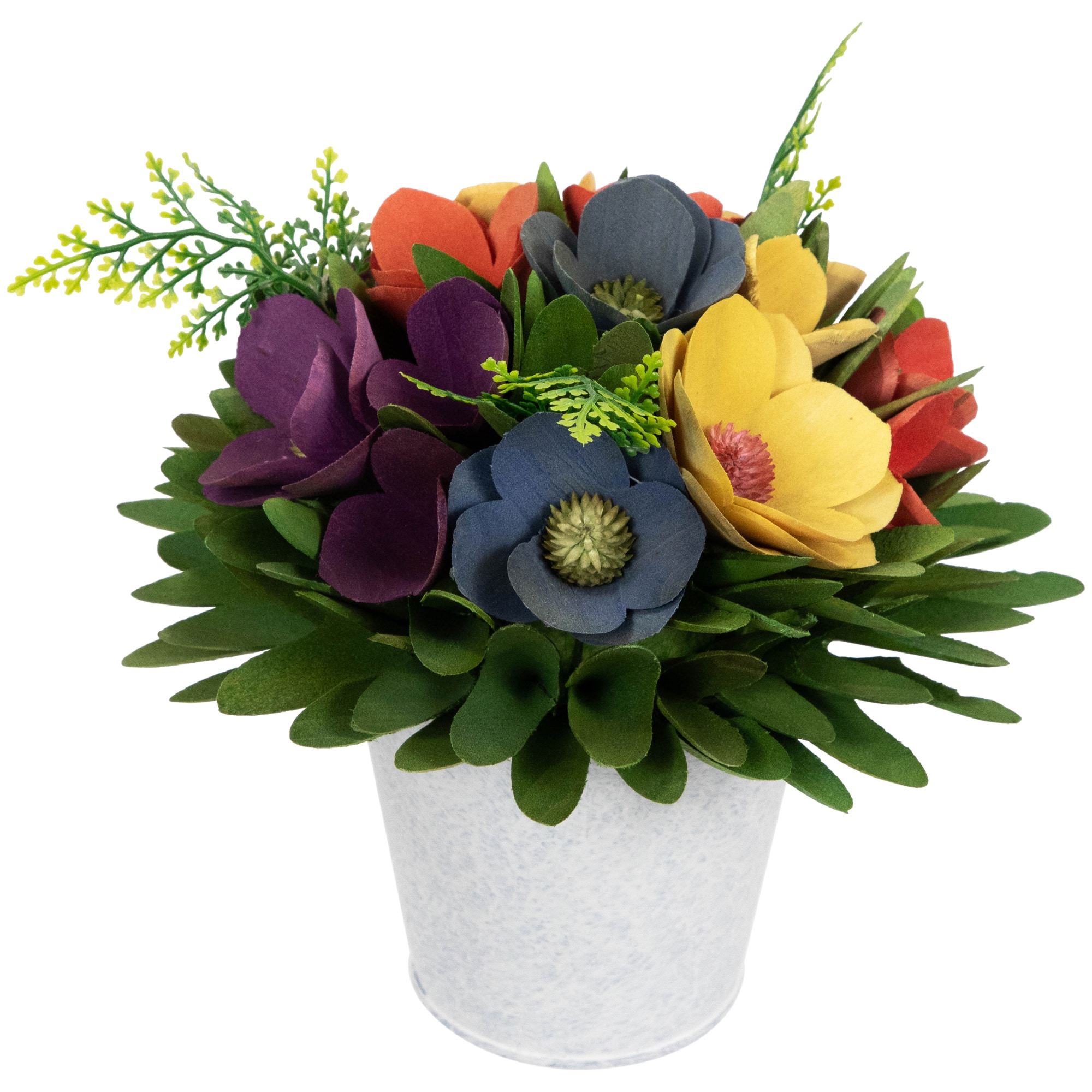 7.5&#x22; Wooden Artificial Spring Floral Arrangement with Flowers &#x26; Garden Pot