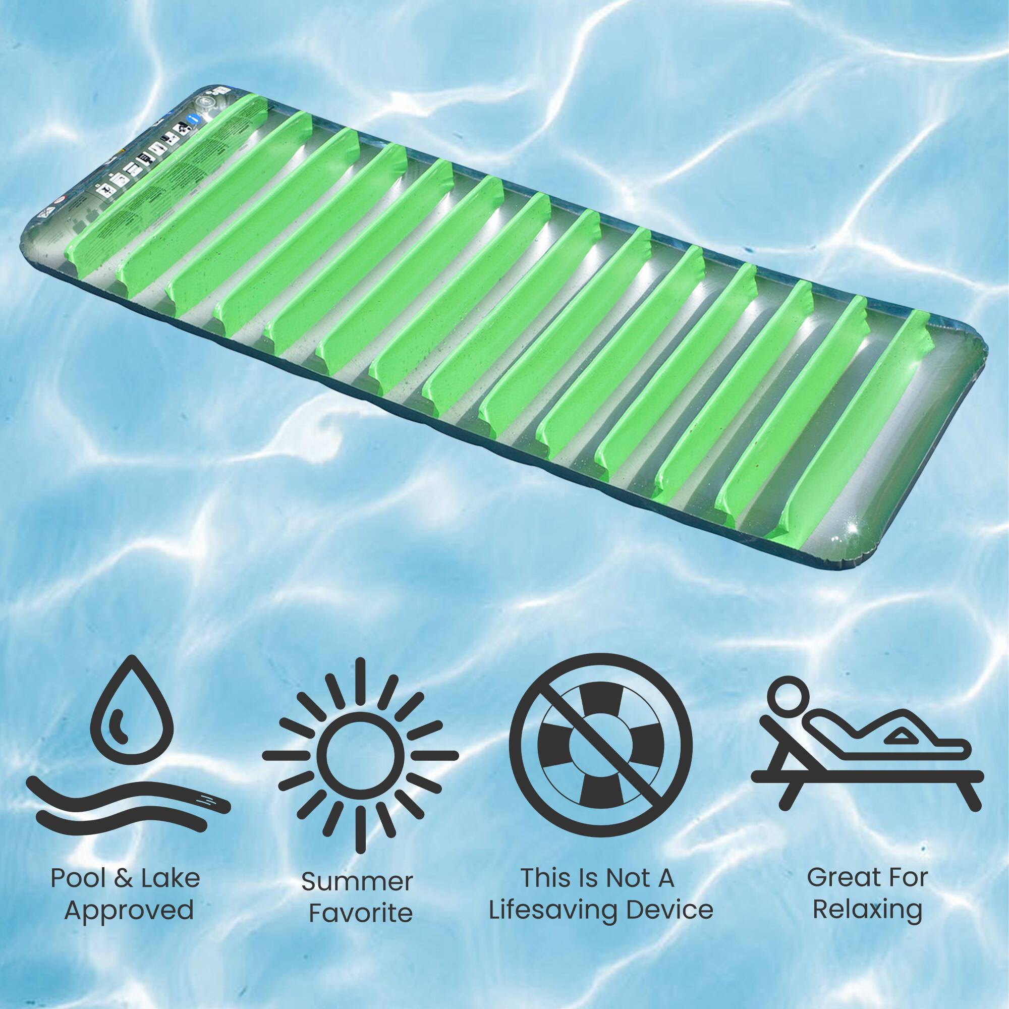 Swimline 6ft. Green & Gray Inflatable Sun Tanning Swimming Pool Mattress Raft