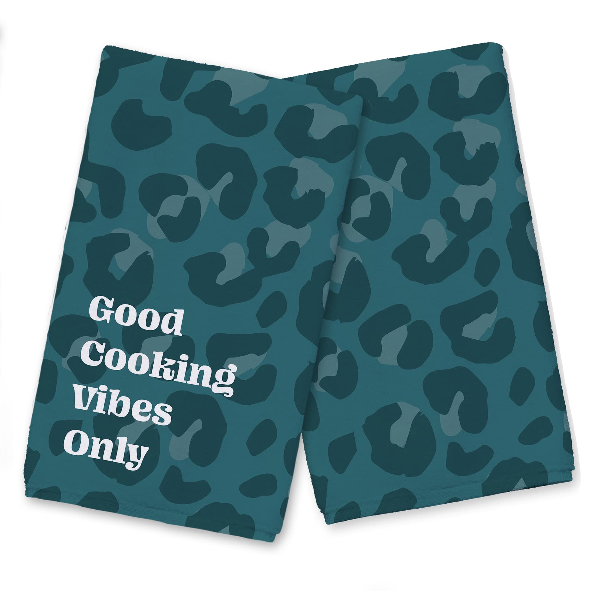 Good Cooking Vibes Only Leopard Tea Towel Set