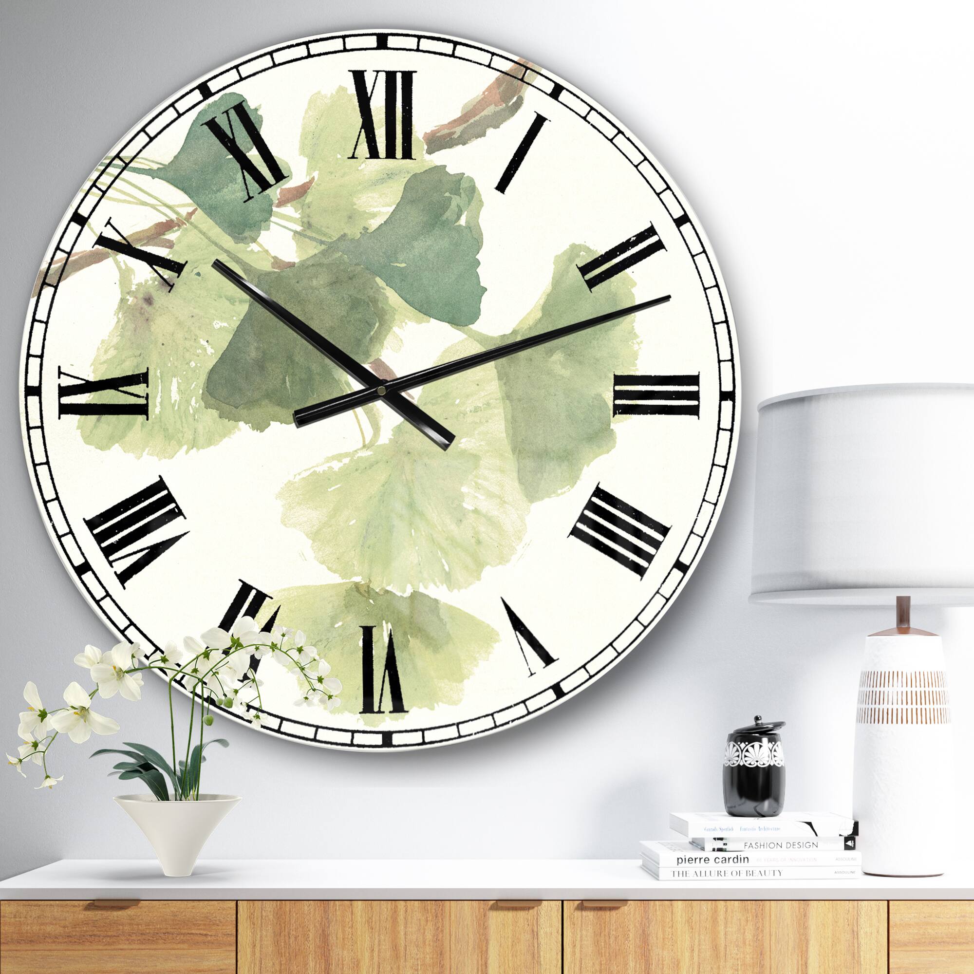 Designart &#x27;Watercolor Gingko Leaves I Cabin Wall Clock