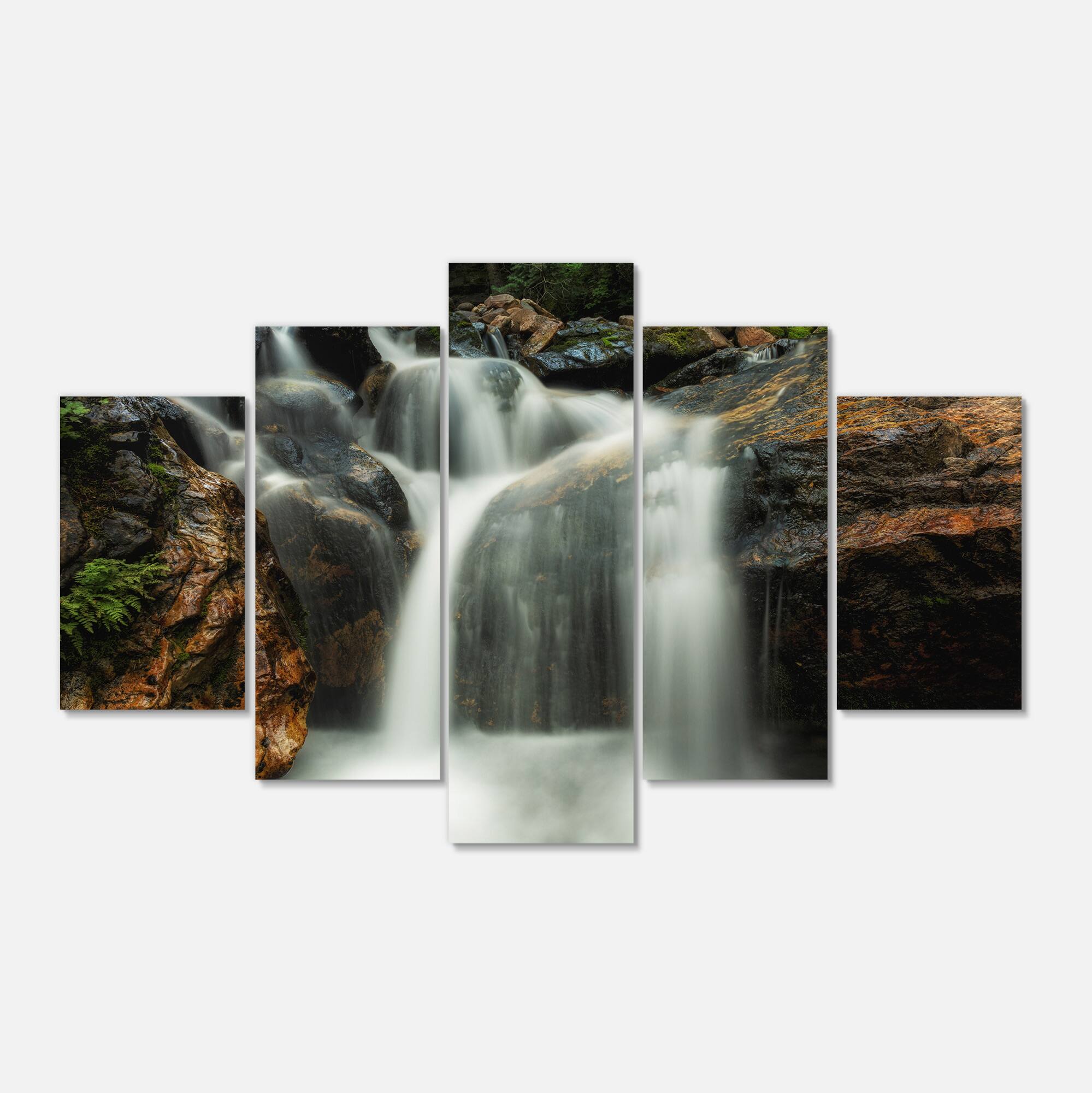 Designart - Slow Motion Waterfall on Rocks - Landscape Canvas Art Print