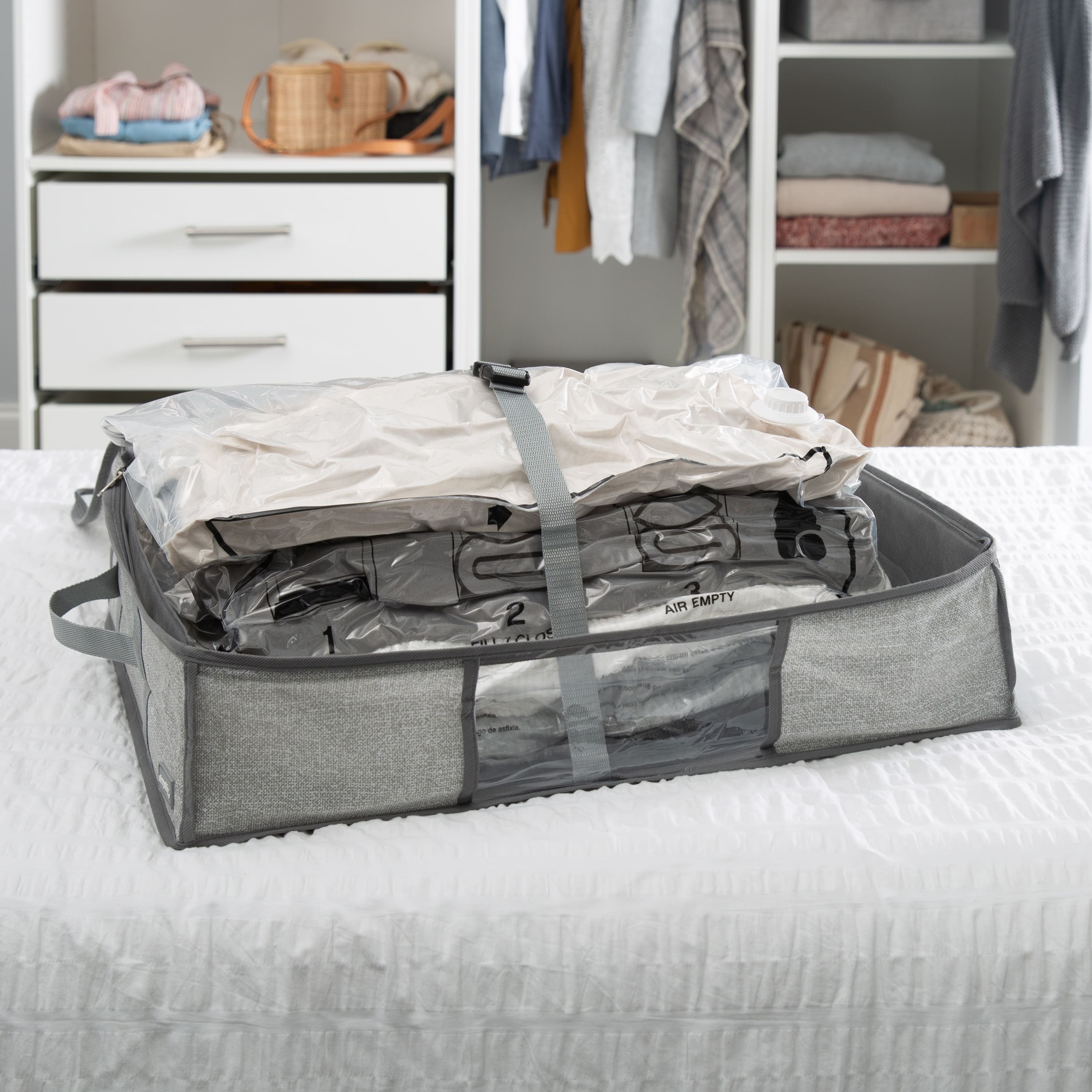 Simplify Heather Gray 2-in-1 Under The Bed Vacuum Storage Bag &#x26; Tote