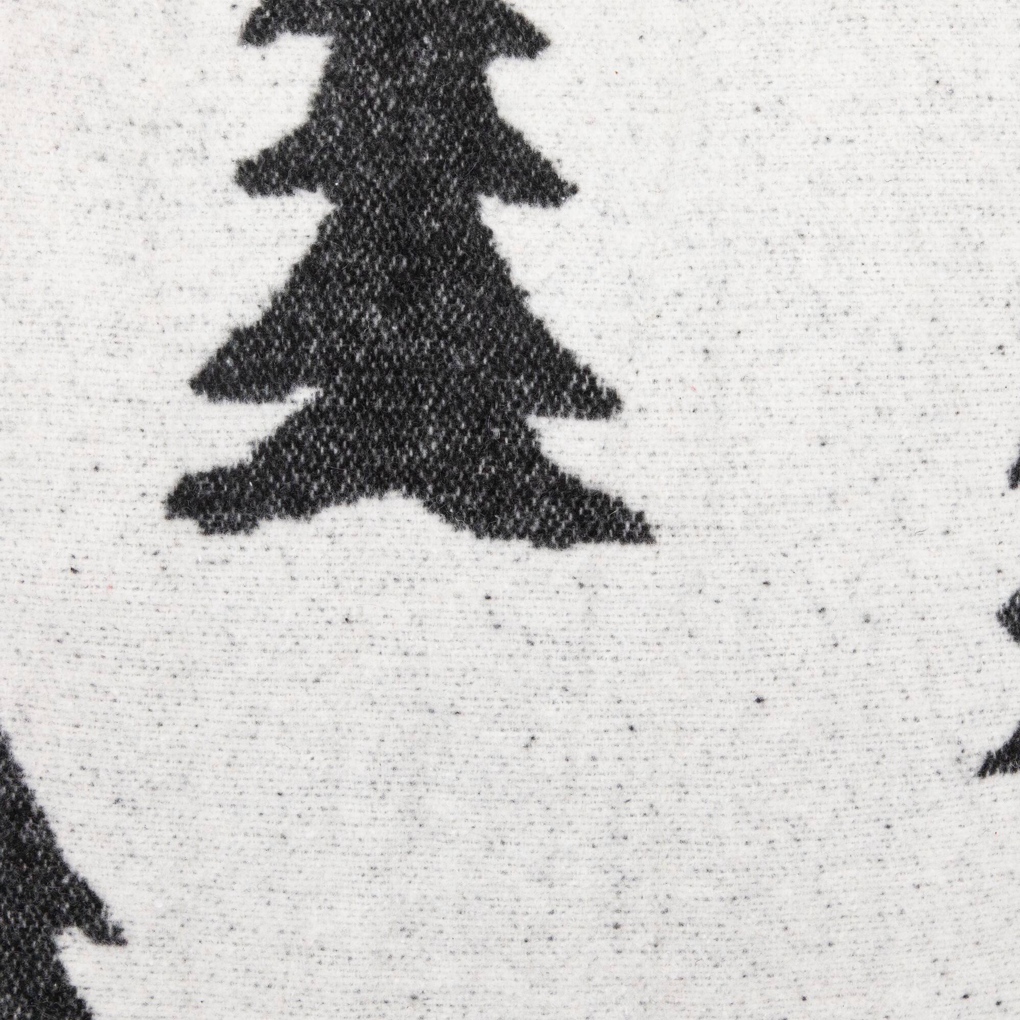 17" White and Black Forest Trees Worsted Christmas Square Throw Pillow