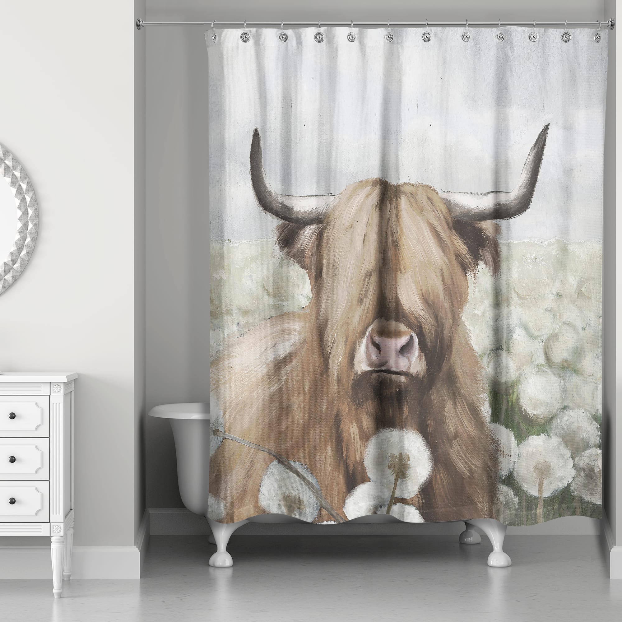 Highland Cow Dandelion Field 71" x 74" Shower Curtain