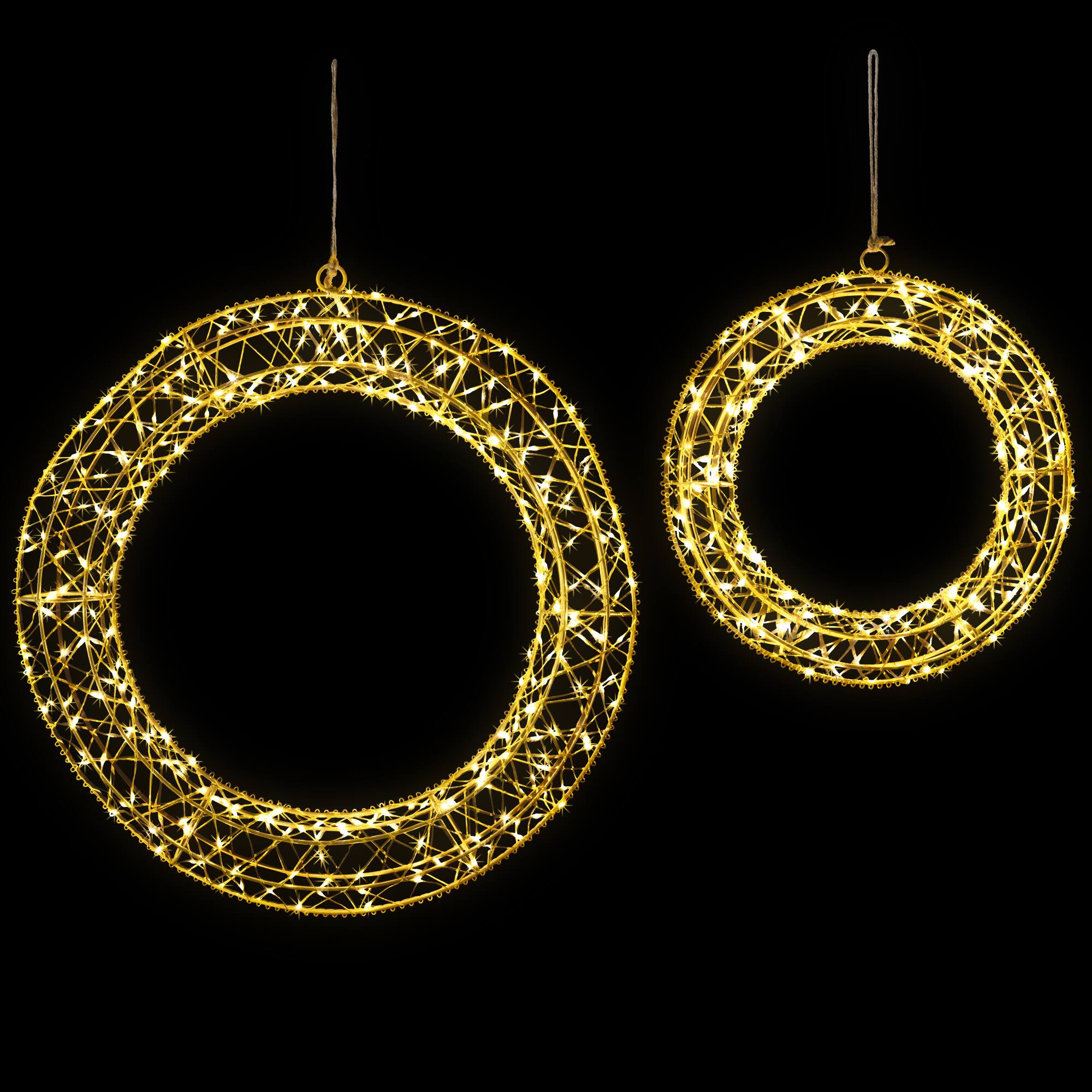 LED Lighted Hanging Christmas Wreath Decorations - 18" - Set of 2 - Gold Lights