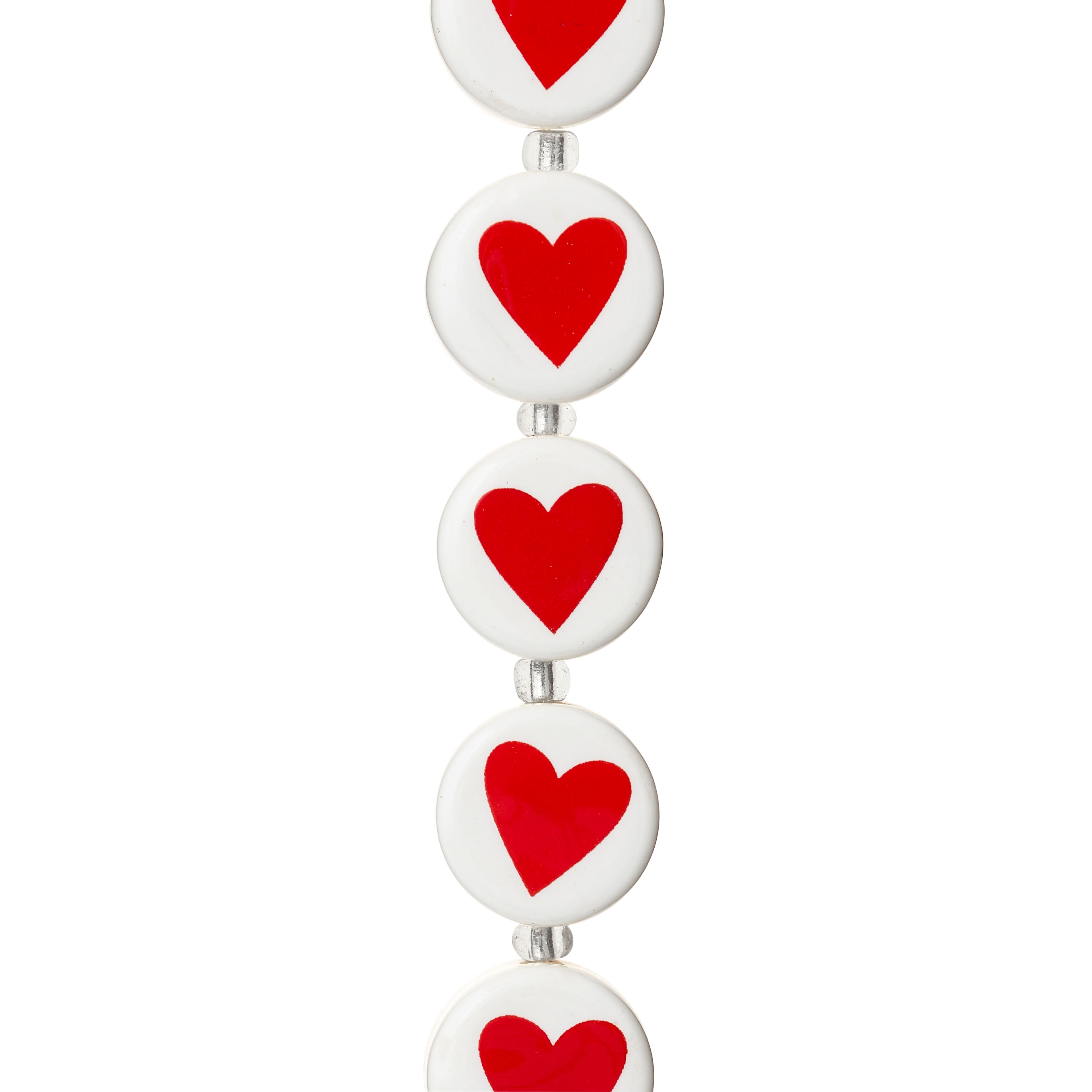 12 Pack: Red & White Ceramic Heart Beads, 16mm by Bead Landing™