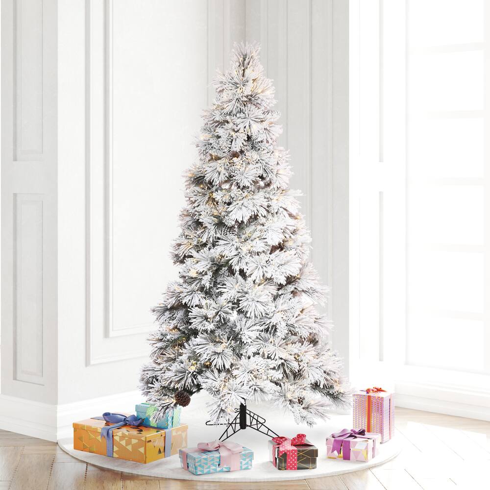 6ft. Pre-Lit Flocked Atka Pencil Artificial Christmas tree, Warm White LED Lights