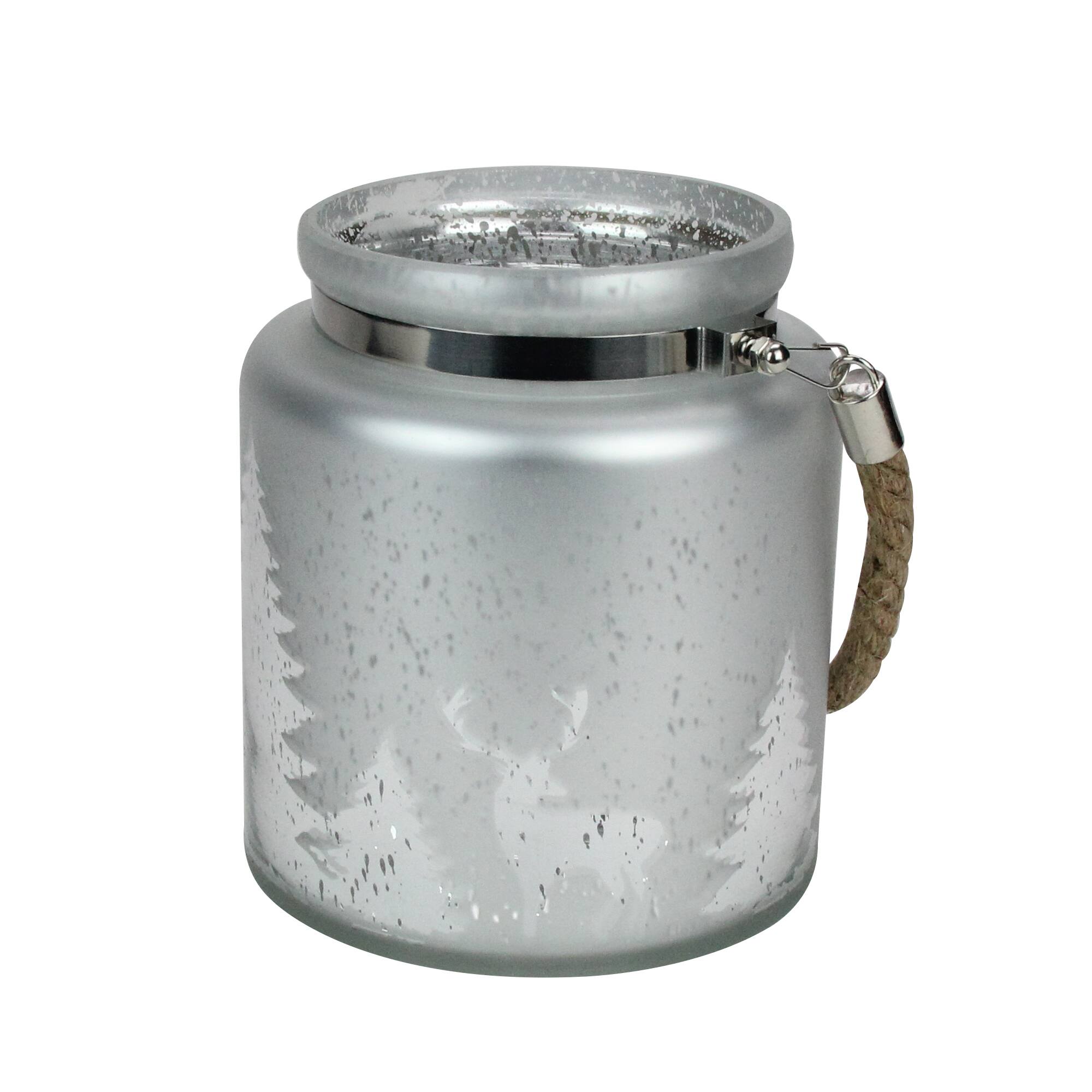 6" Reindeer & Tree Silhouette Pillar Candle Holder with Handle