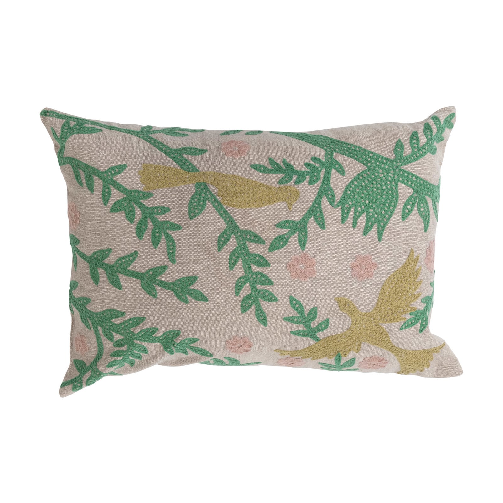 Hello Honey® Bird Embroidery Cotton Chambray Lumbar Pillow