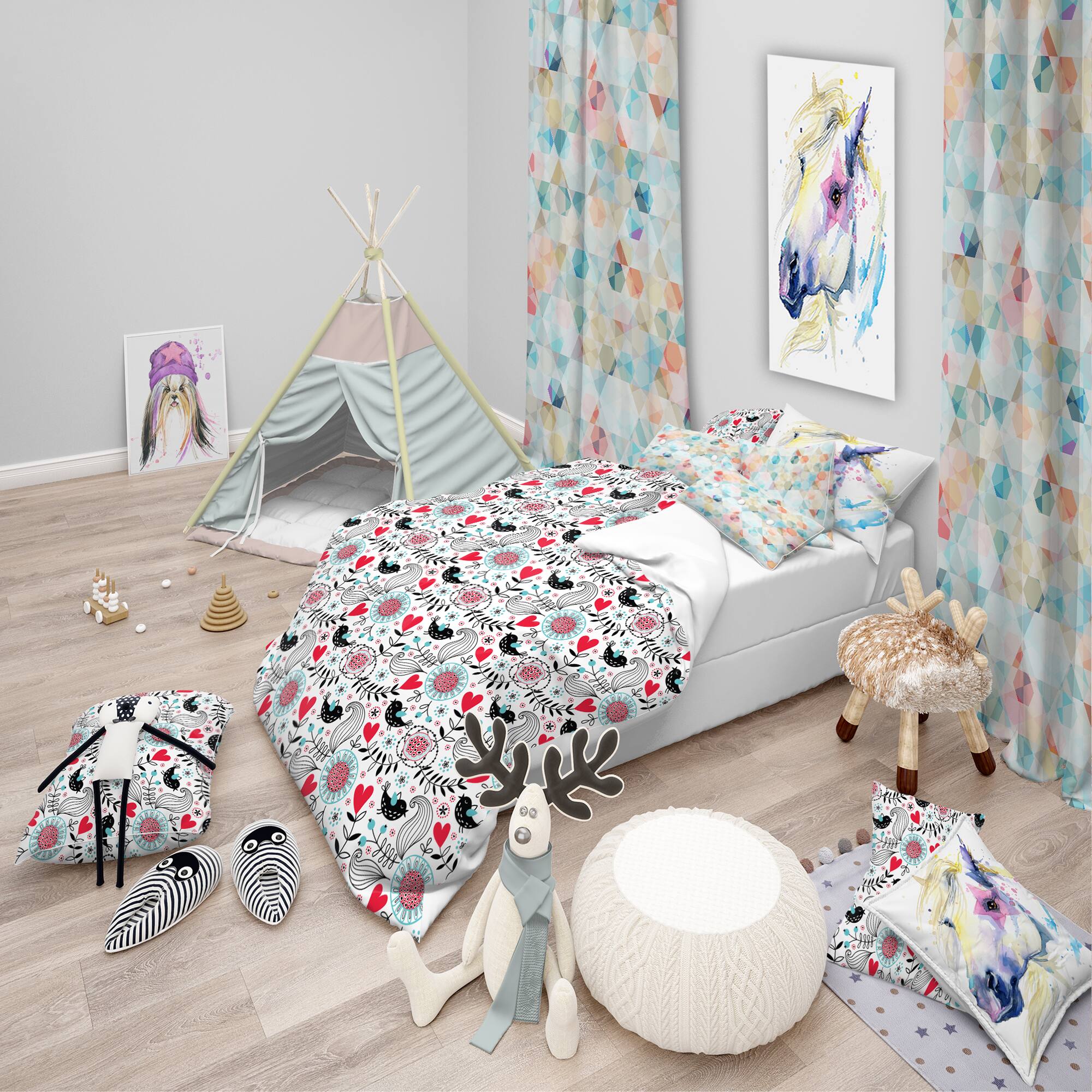 Designart &#x27;Romantic Floral Pattern - Modern Kids Duvet Cover Set