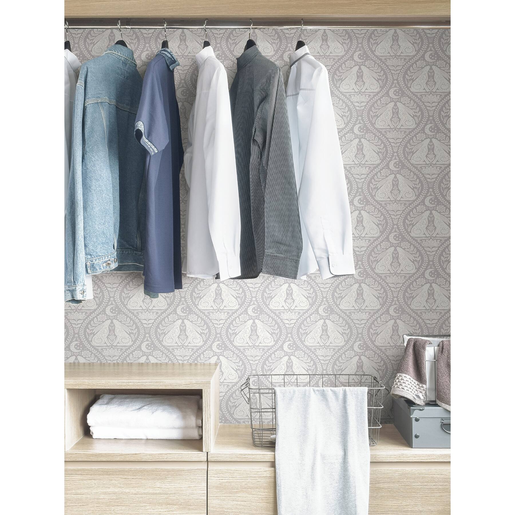 NuWallpaper Gray Moon Rabbit Peel & Stick Wallpaper