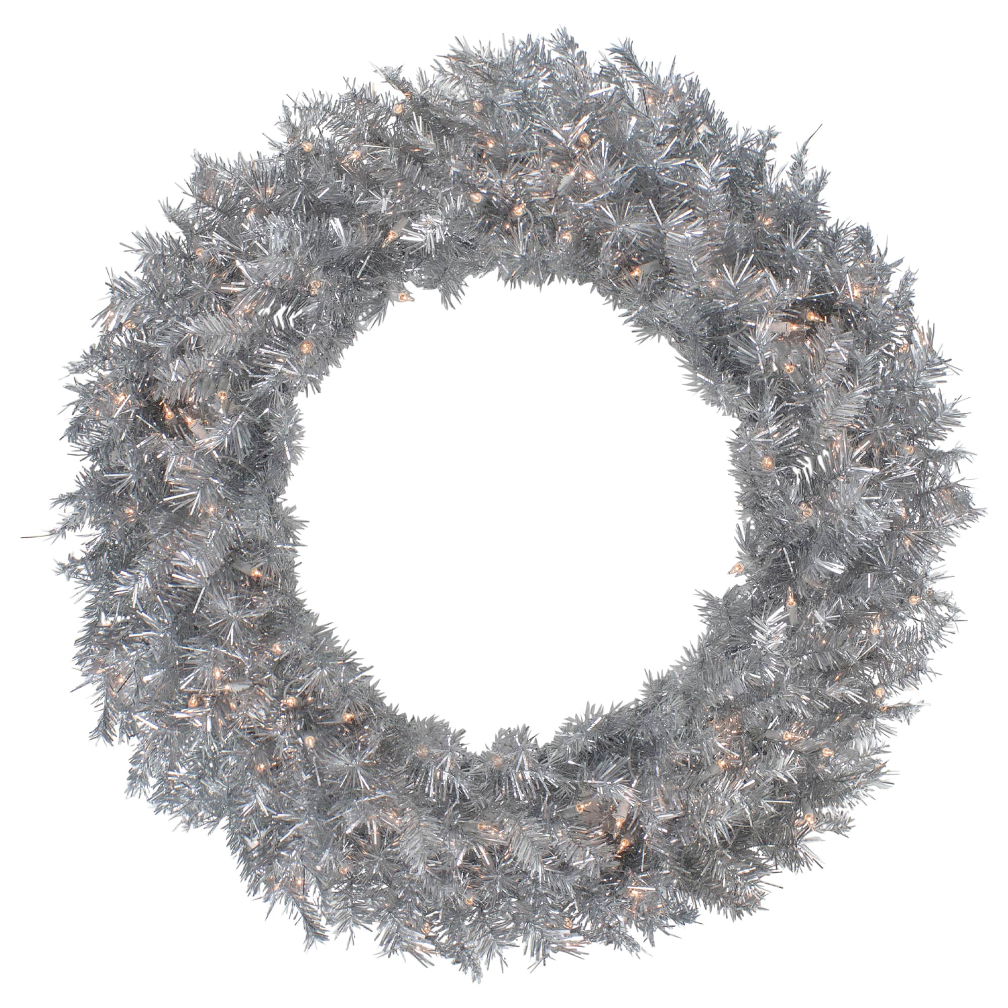 36" Pre-Lit Silver Tinsel Artificial Christmas Wreath