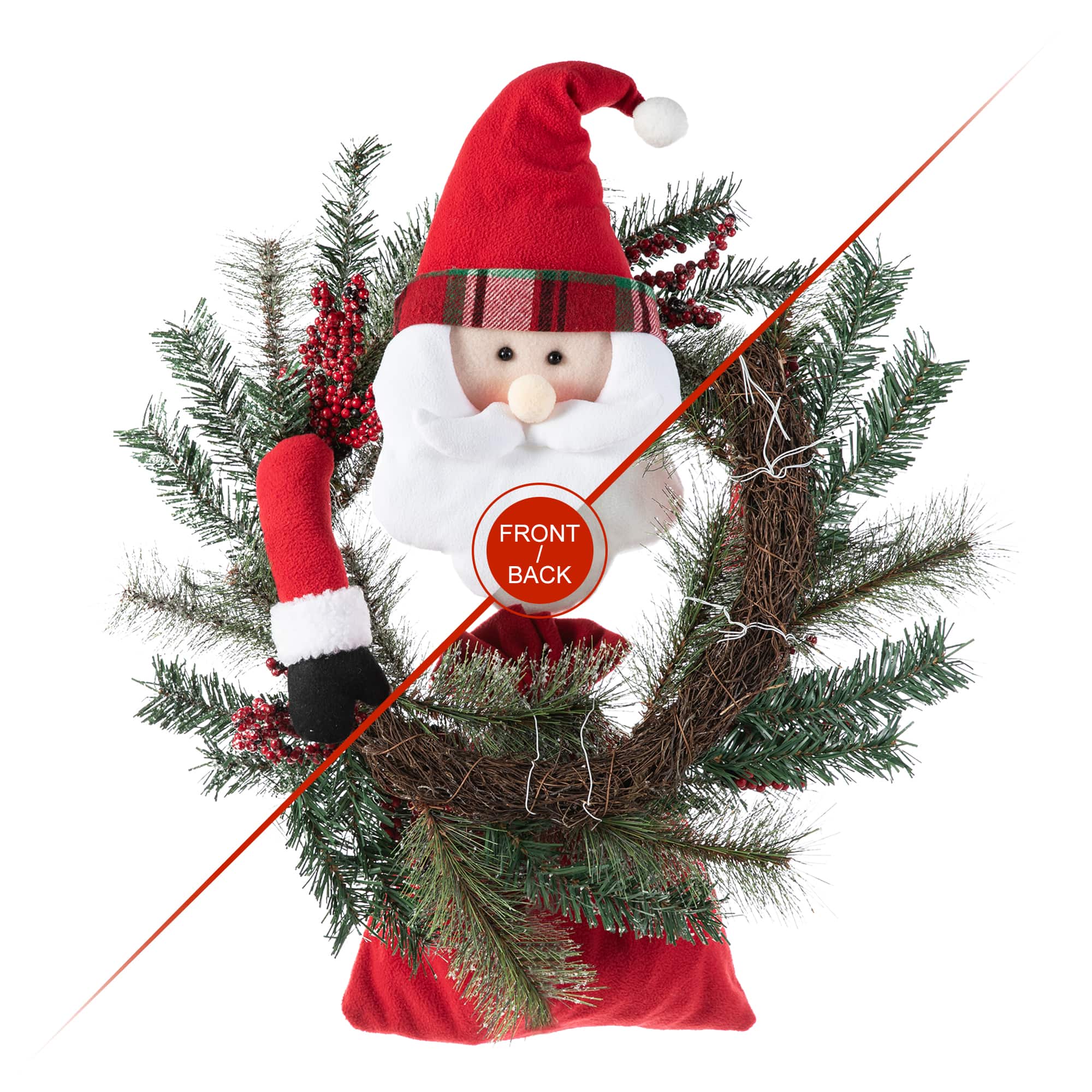 Glitzhome&#xAE; 24&#x22; Santa Flocked Pine Needle &#x26; Berry Wreath