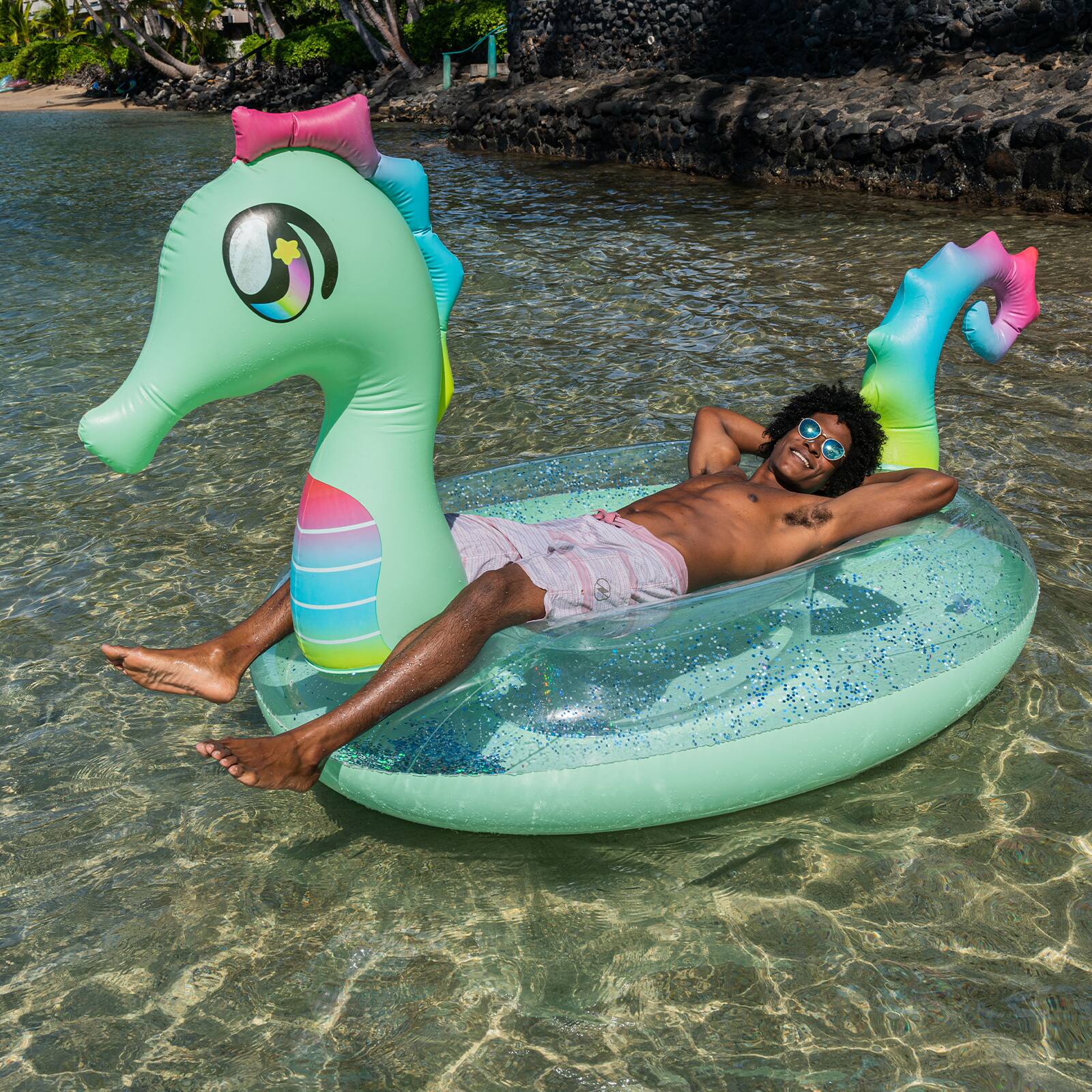 PoolCandy Glitterfied® Gigantic Seahorse Pool Raft