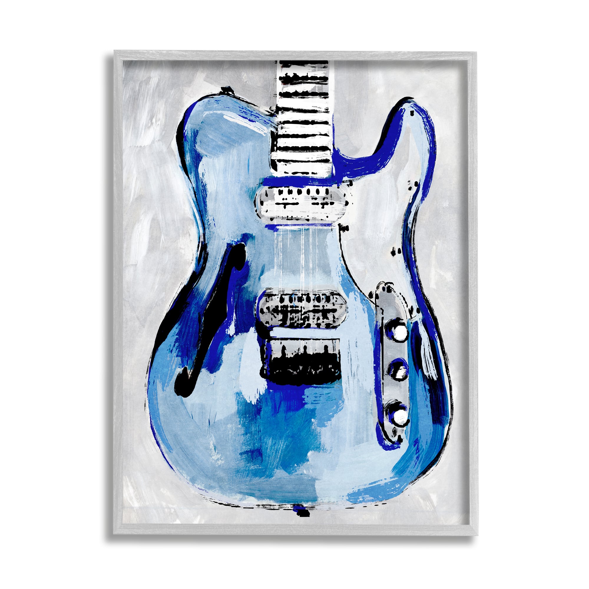 Stupell Industries Abstract Rockstar Guitar Modern Painting Blue Grey Framed Wall Art