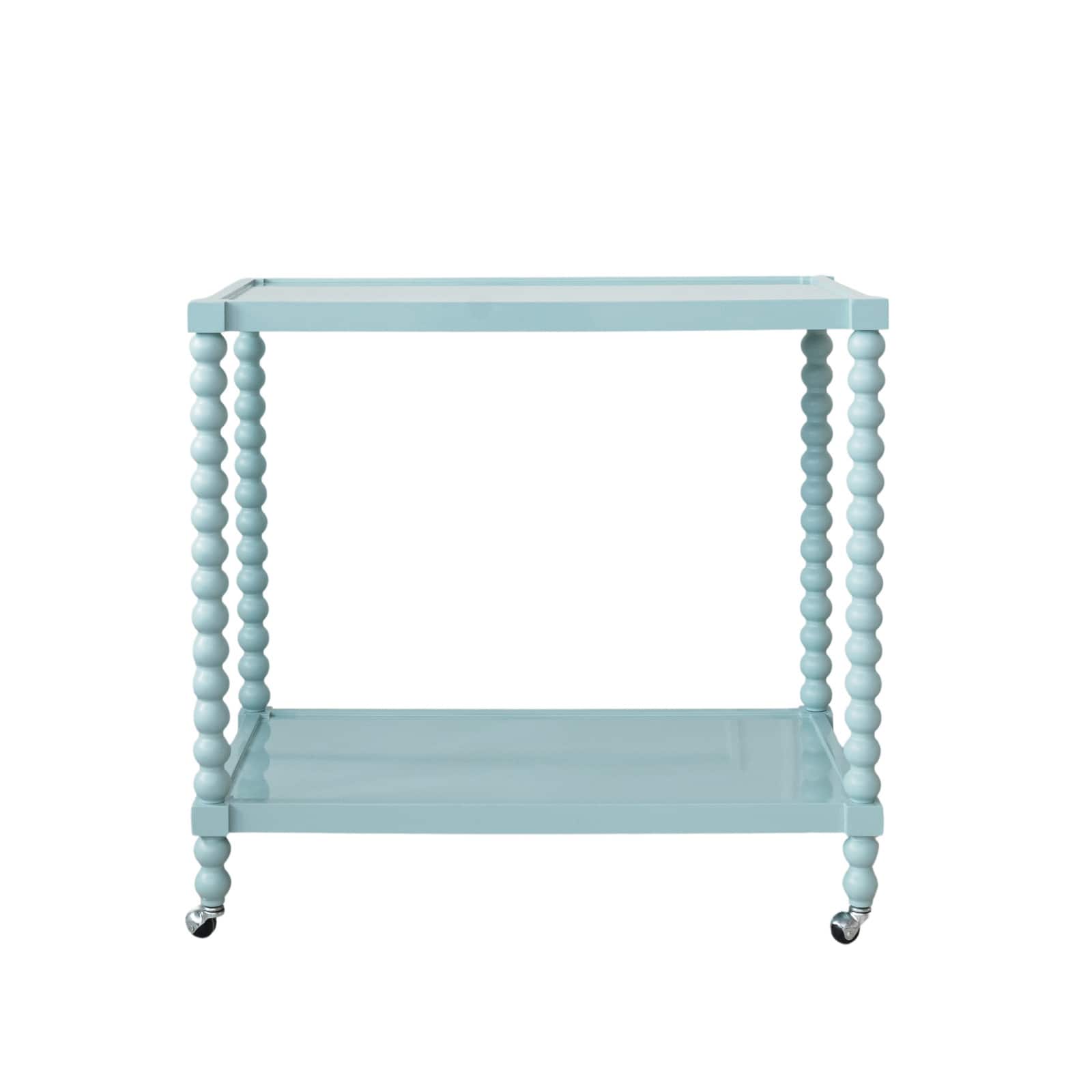 Hello Honey&#xAE; Blue Rubberwood 2-Tier Bar Cart on Wheels, Blue