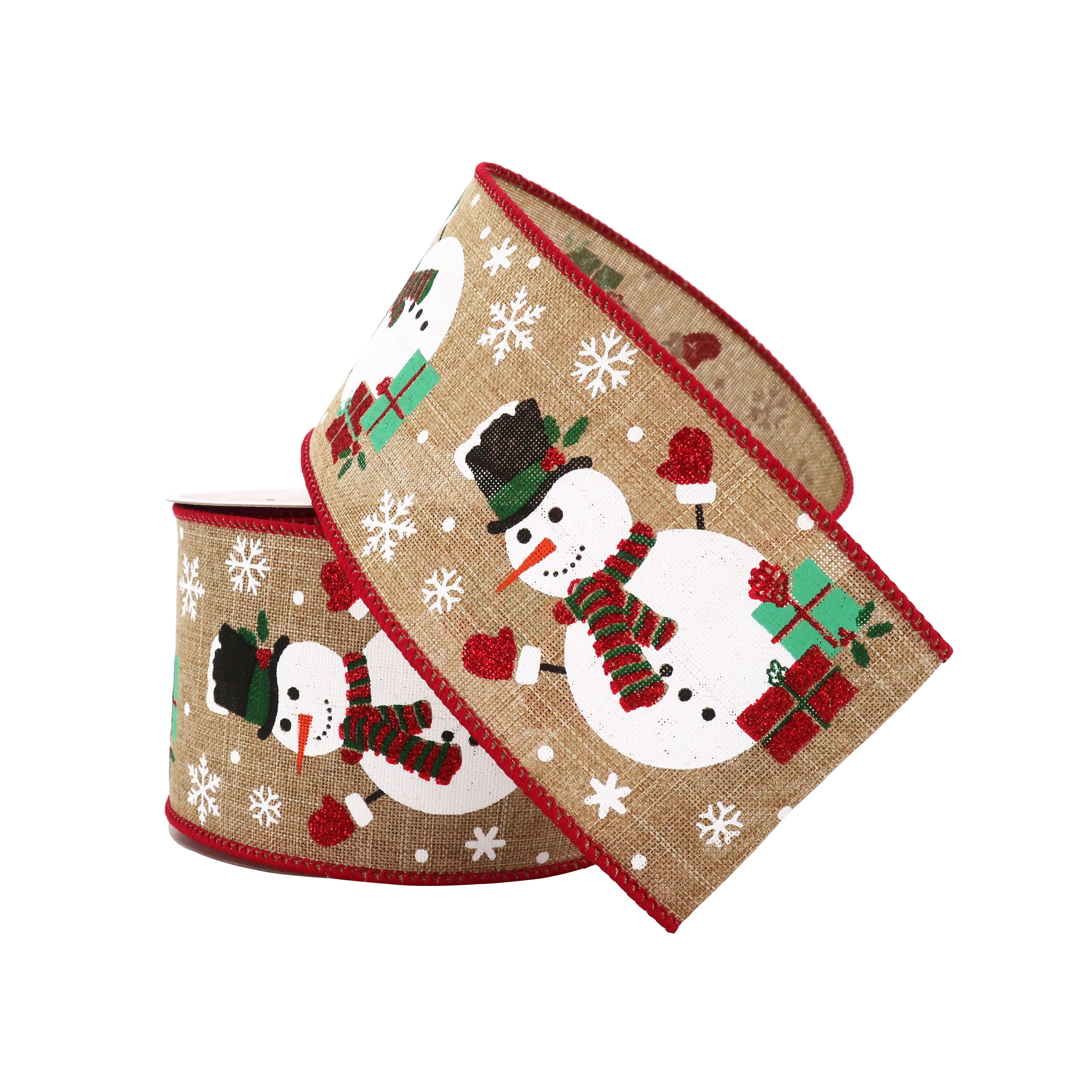 2.5&#x22; x 20ft. Wired Snowman Faux Linen Ribbon by Celebrate It&#xAE; Christmas