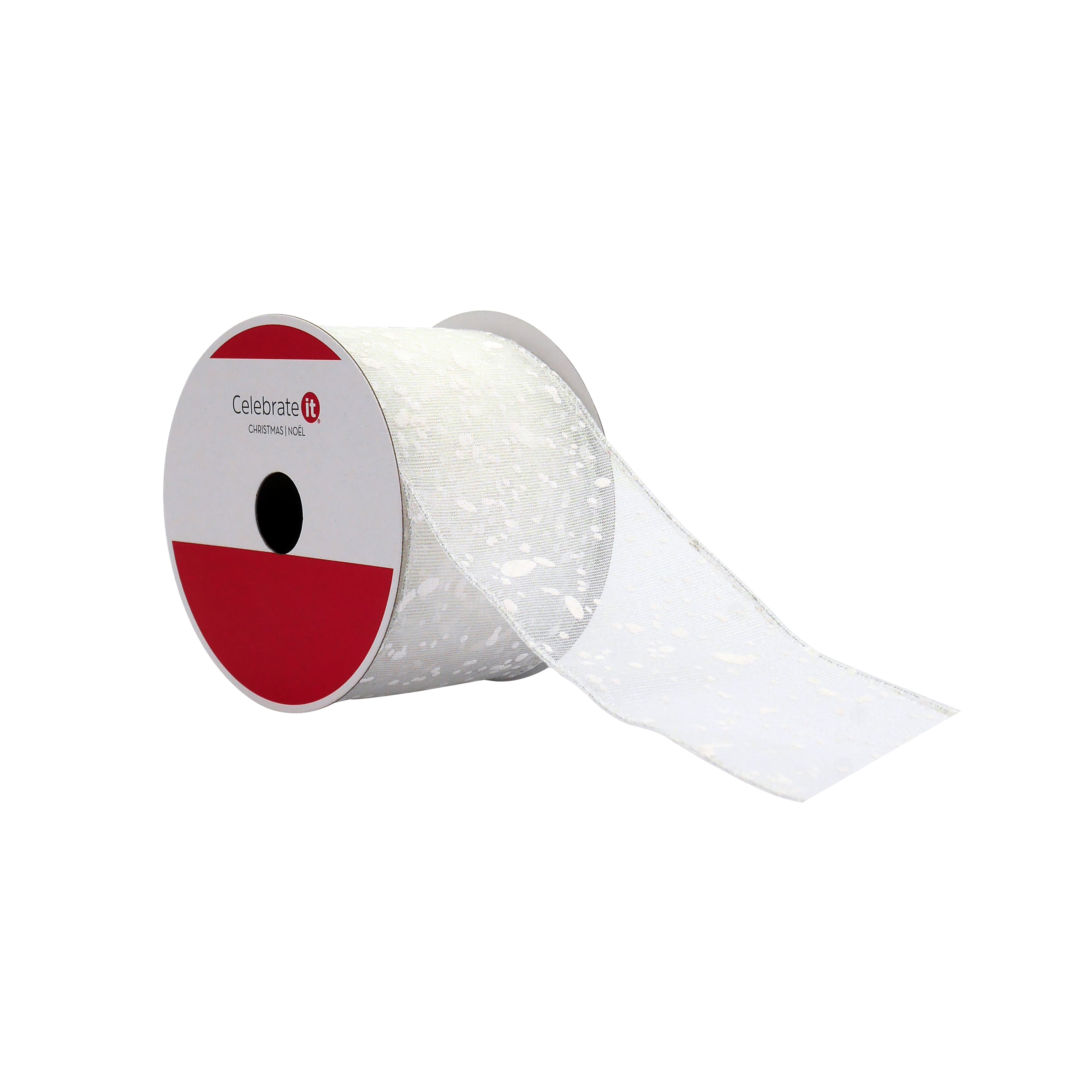 2.5&#x22; x 20ft. White Snow Wired Sheer Ribbon by Celebrate It&#xAE;