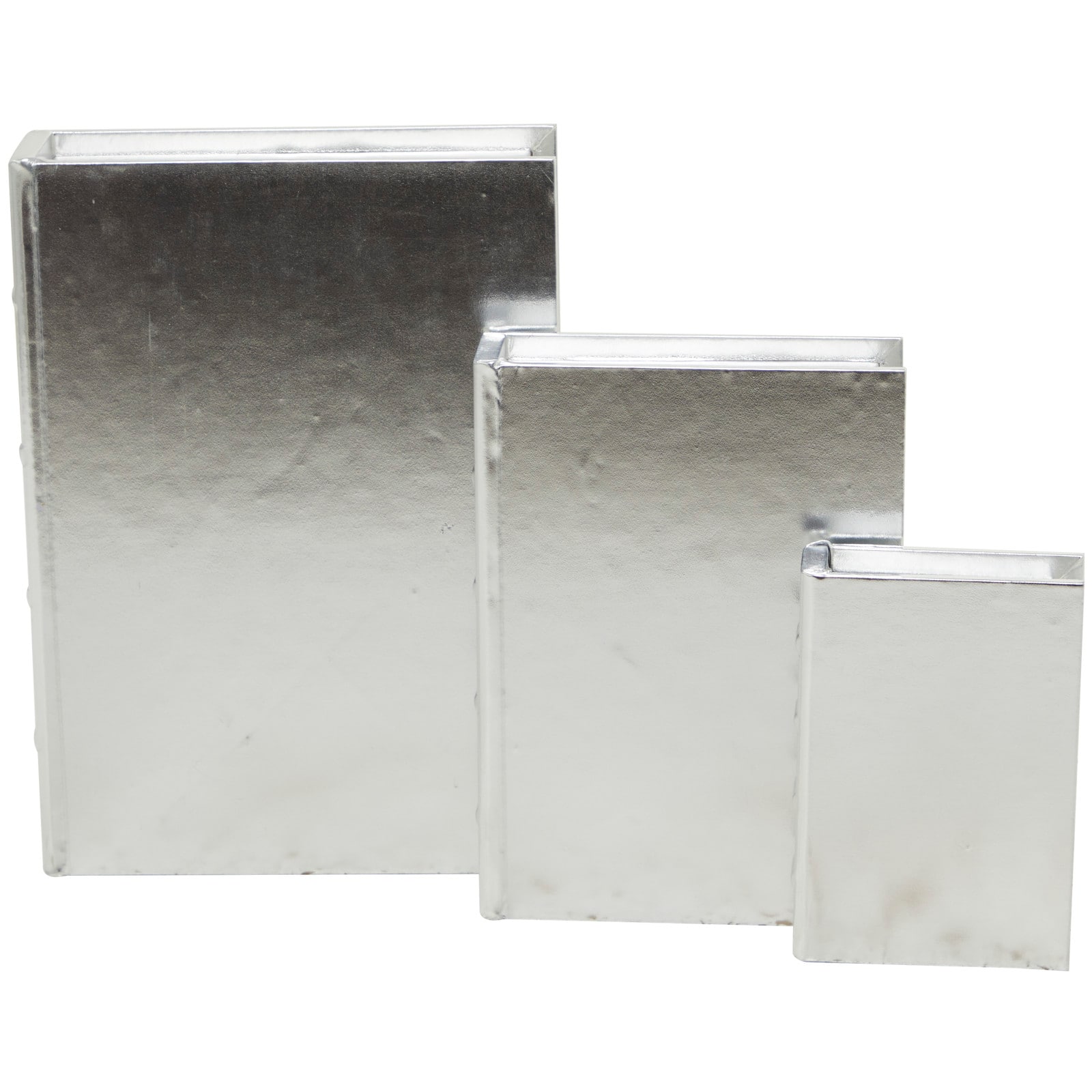 CosmoLiving by Cosmopolitan Silver Faux Leather Faux Book Box with Metallic Finish Set
