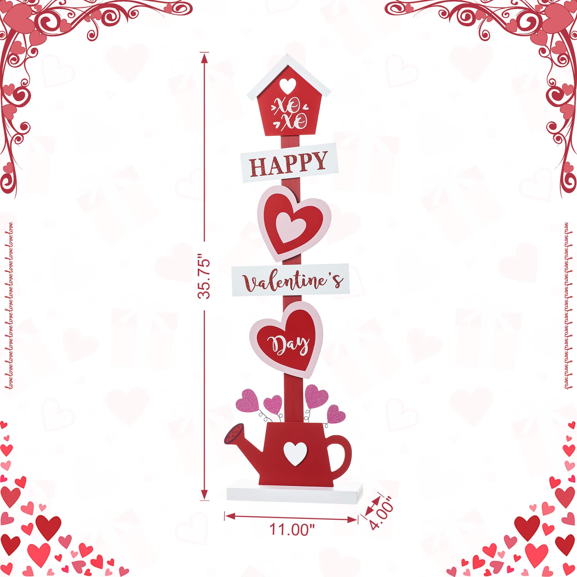 Glitzhome® 35.75" Valentine's Wooden Heart & Love House Porch Décor