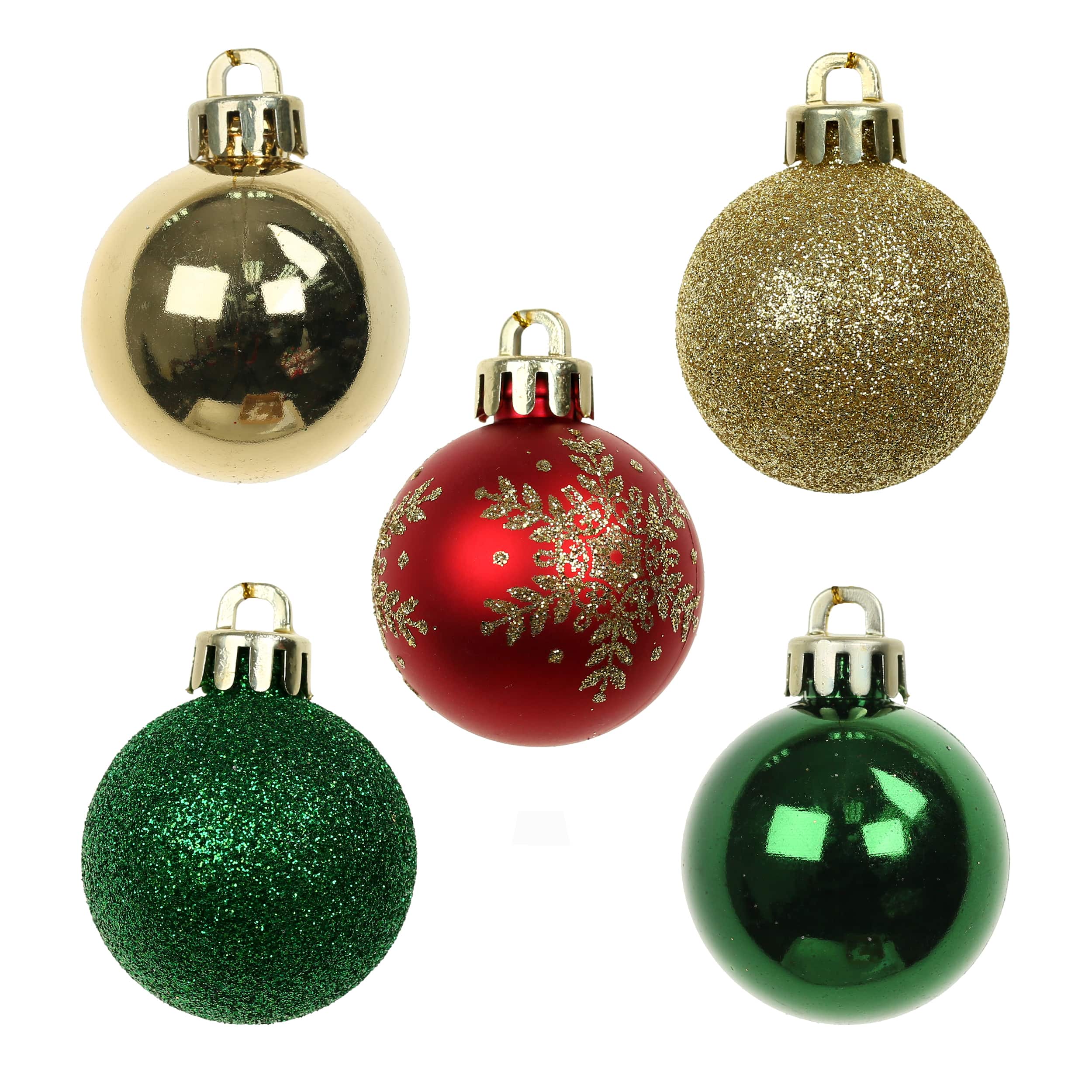 7 Pack 1.5&#x22; Red, Green &#x26; Gold Snowflake Shatterproof Ball Ornaments by Ashland&#xAE;