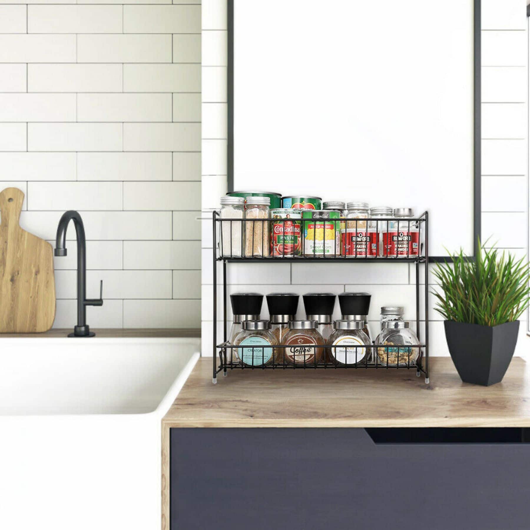 NEX&#x2122; 2-Tier Black Kitchen Countertop Spice Rack Organizer