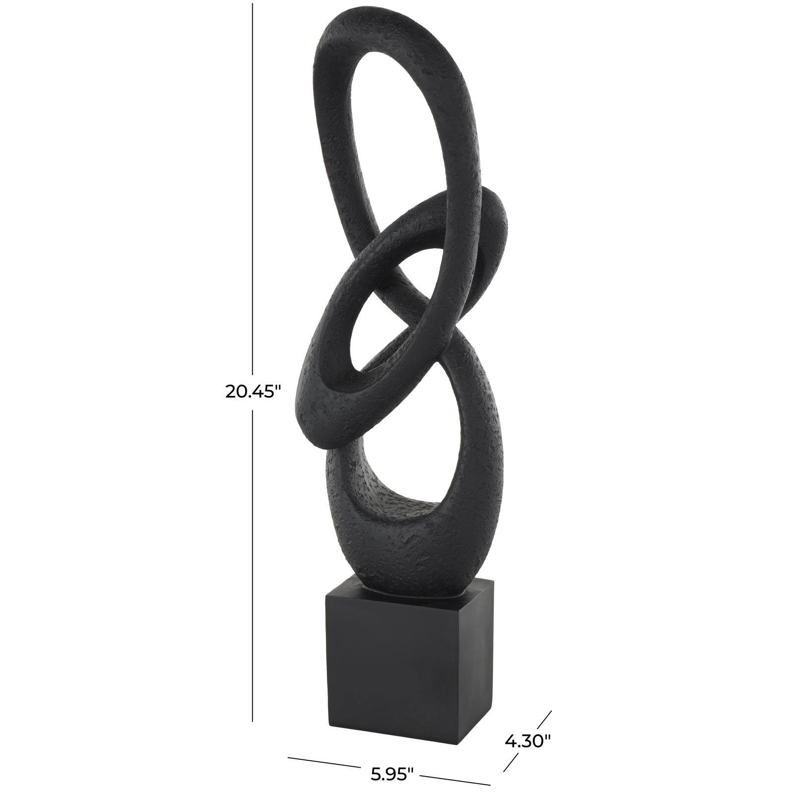 20" Black Polystone Abstract Intertwined Loop Sculpture with Block Base