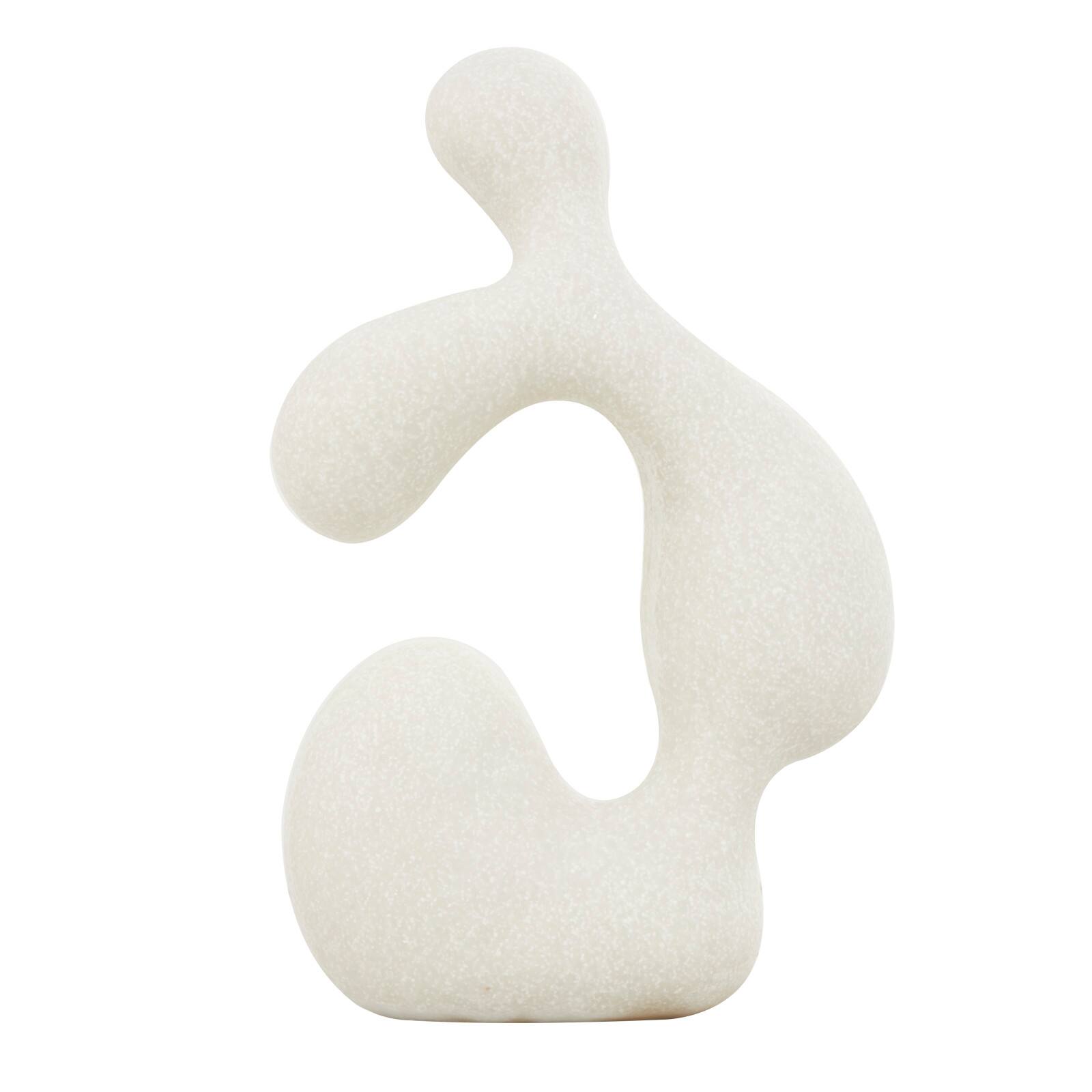 11" White Polystone Abstract Curved Shaped Sculpture with Speckled Texturing