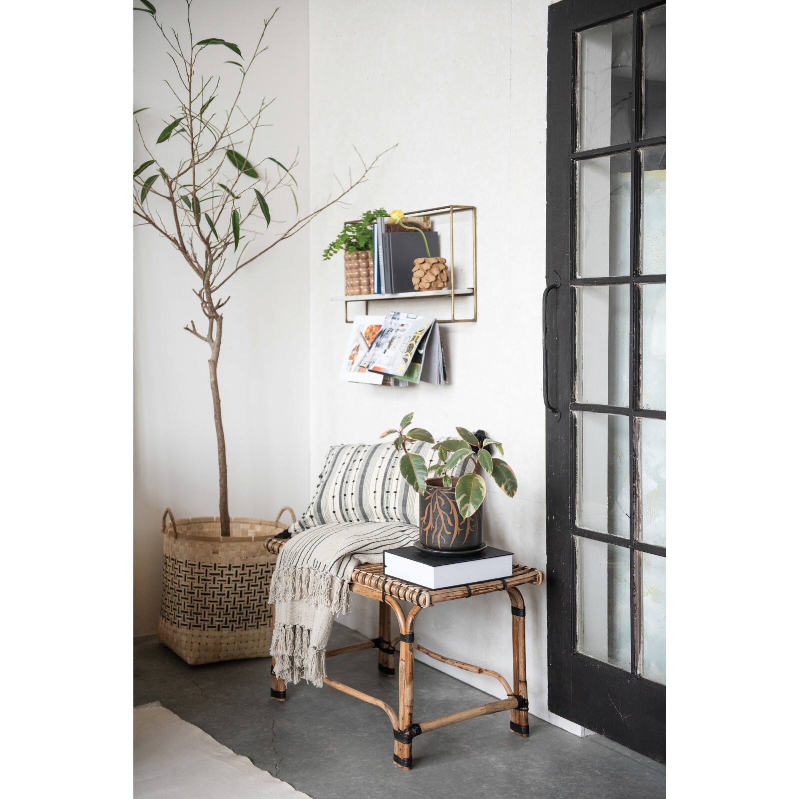 Hello Honey® 60" Recycled Cotton Blend Neutral Throw Blanket With Line Pattern & Fringe Edge