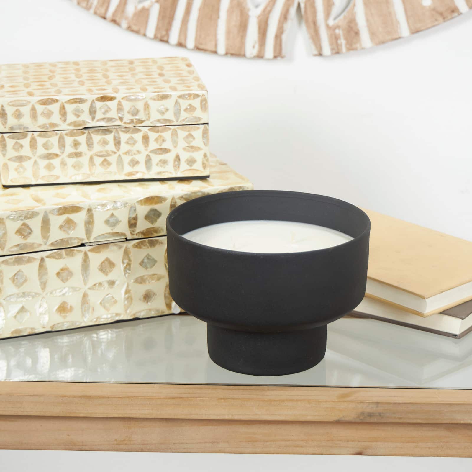 White Wax Campfire Scented Candle with Elevated Matte Black Container
