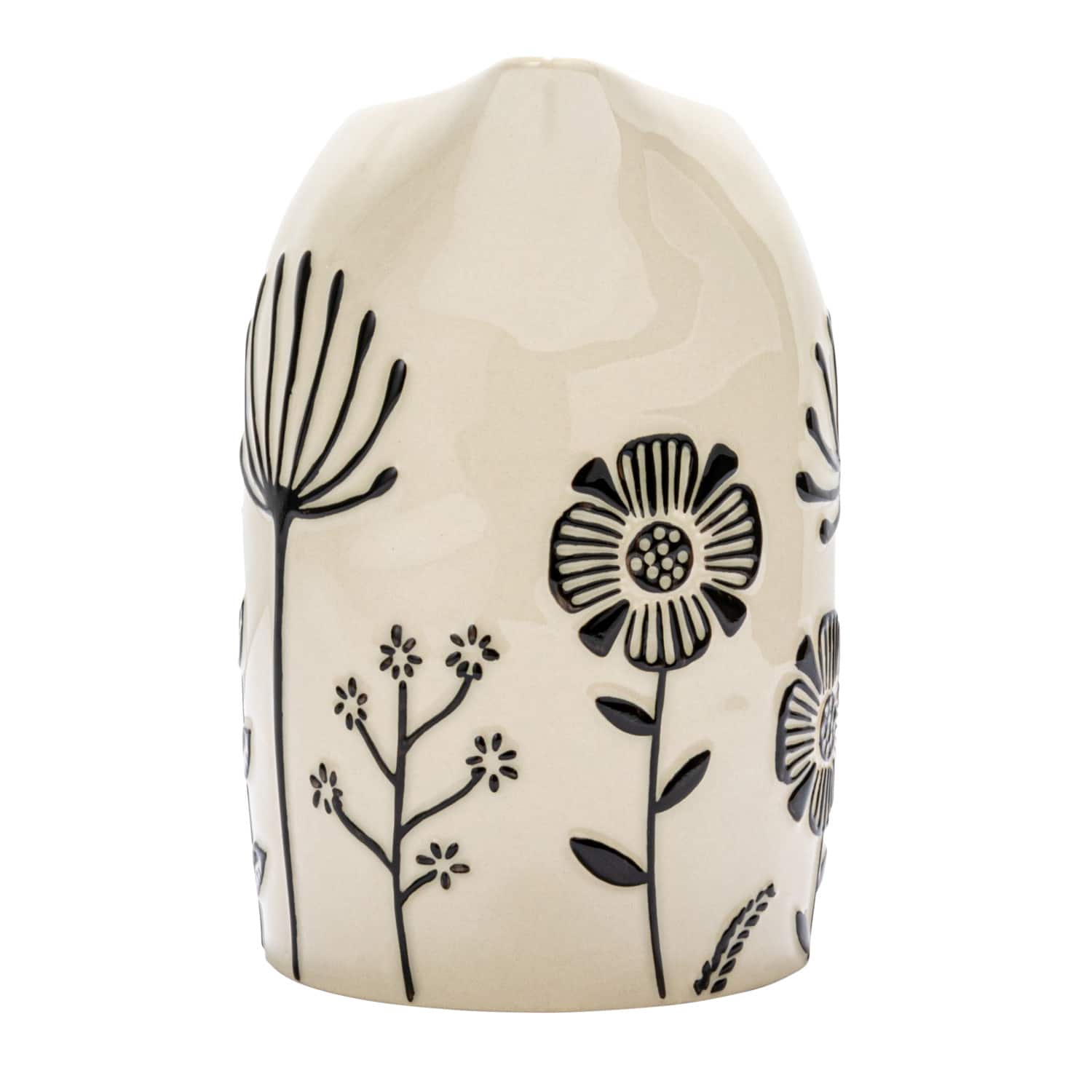 Hello Honey® 62oz. Cream & Black Hand-Painted Embossed Flowers Stoneware Pitcher