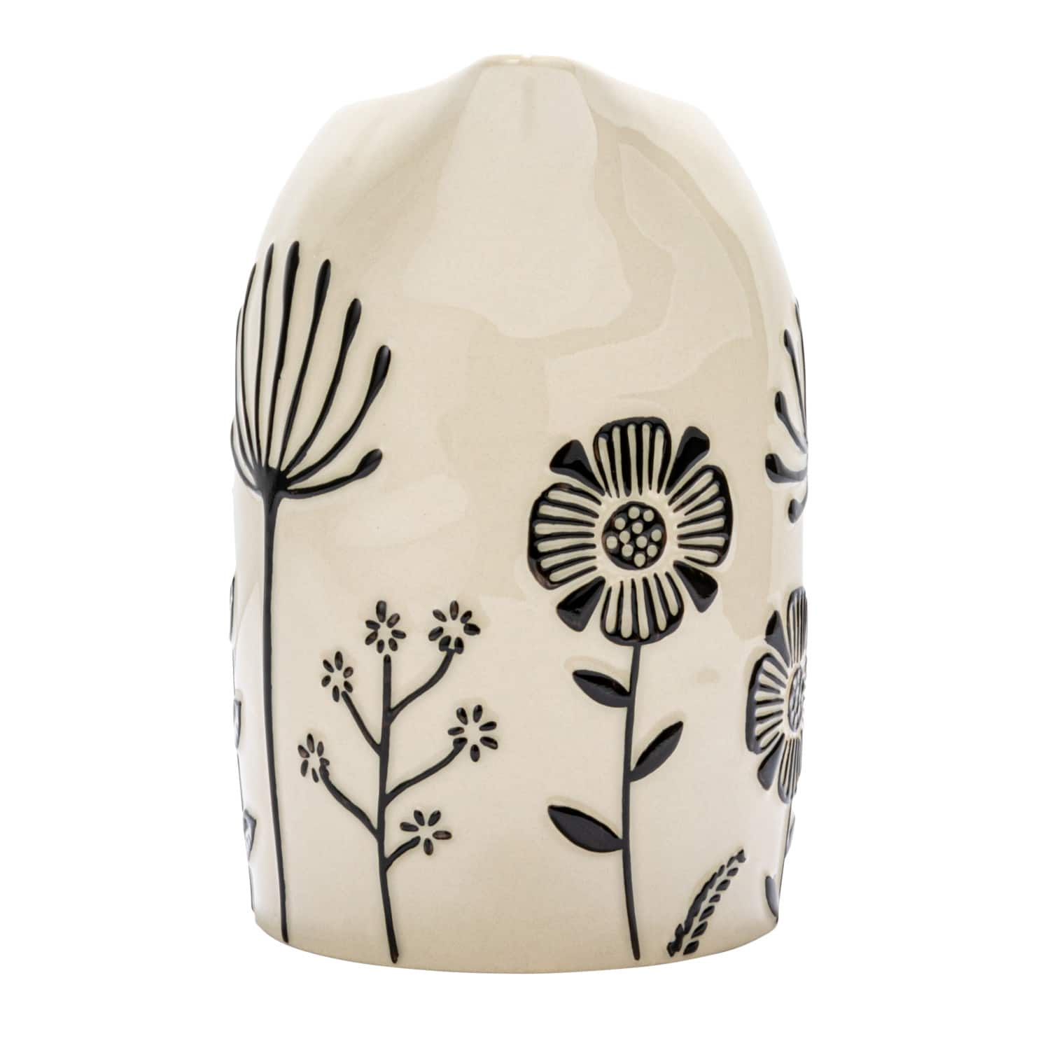 62oz. Cream &#x26; Black Hand-Painted Embossed Flowers Stoneware Pitcher