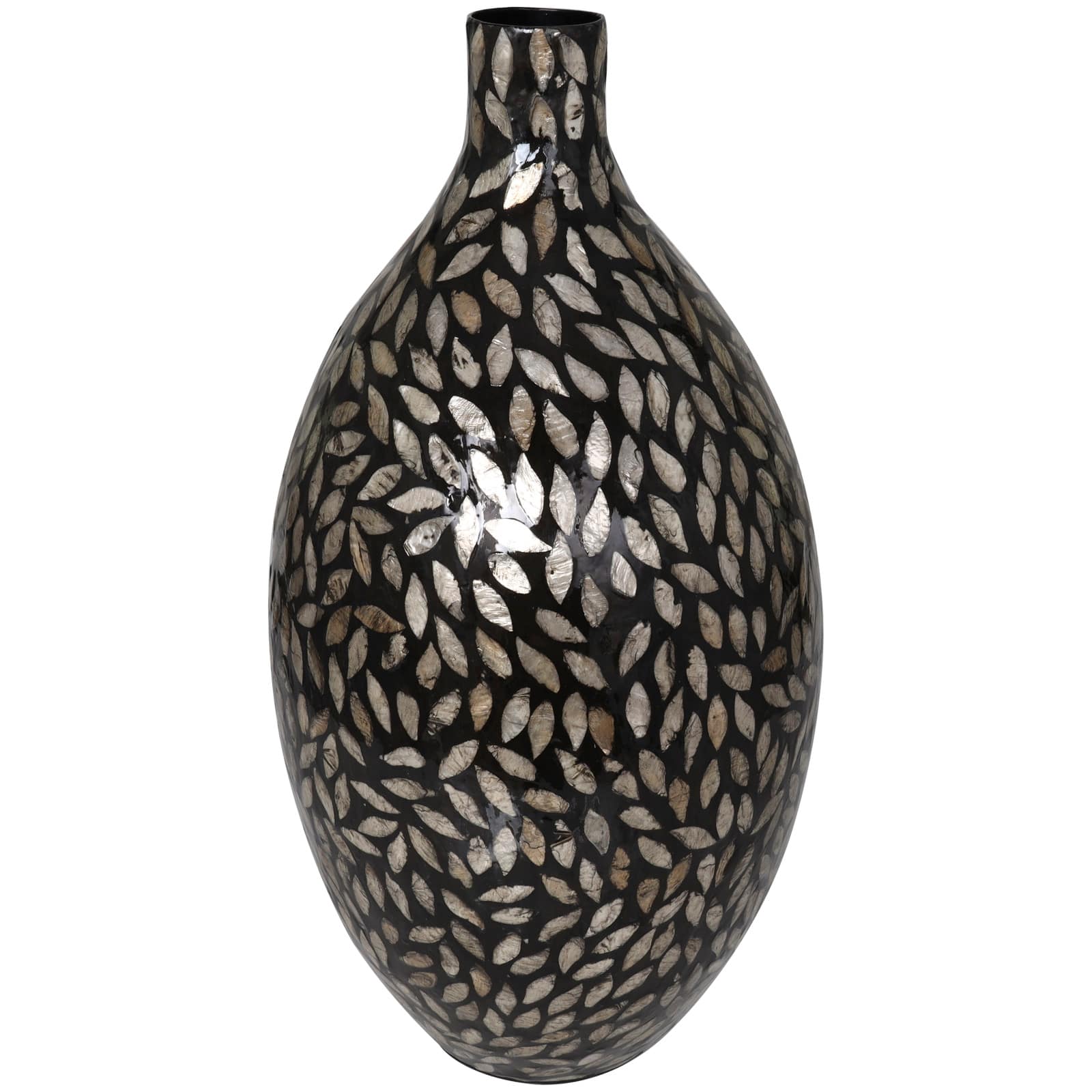22&#x22; Black Mother of Pearl Handmade Mosaic Floral Inspired Vase