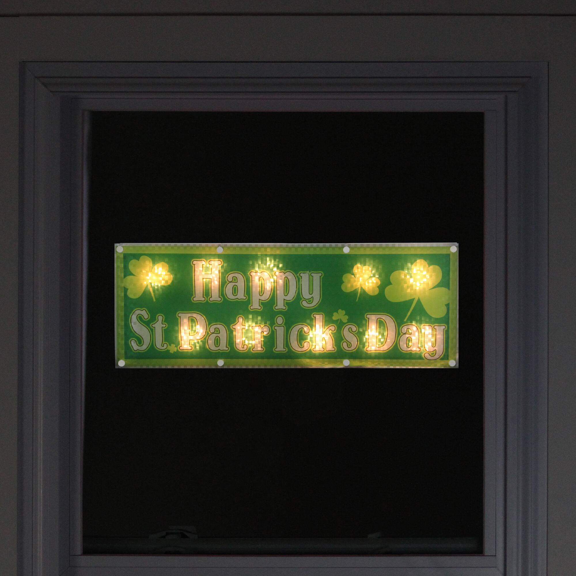 17" Green Holographic St.Patrick's Day Lighted Window Silhouette Decoration