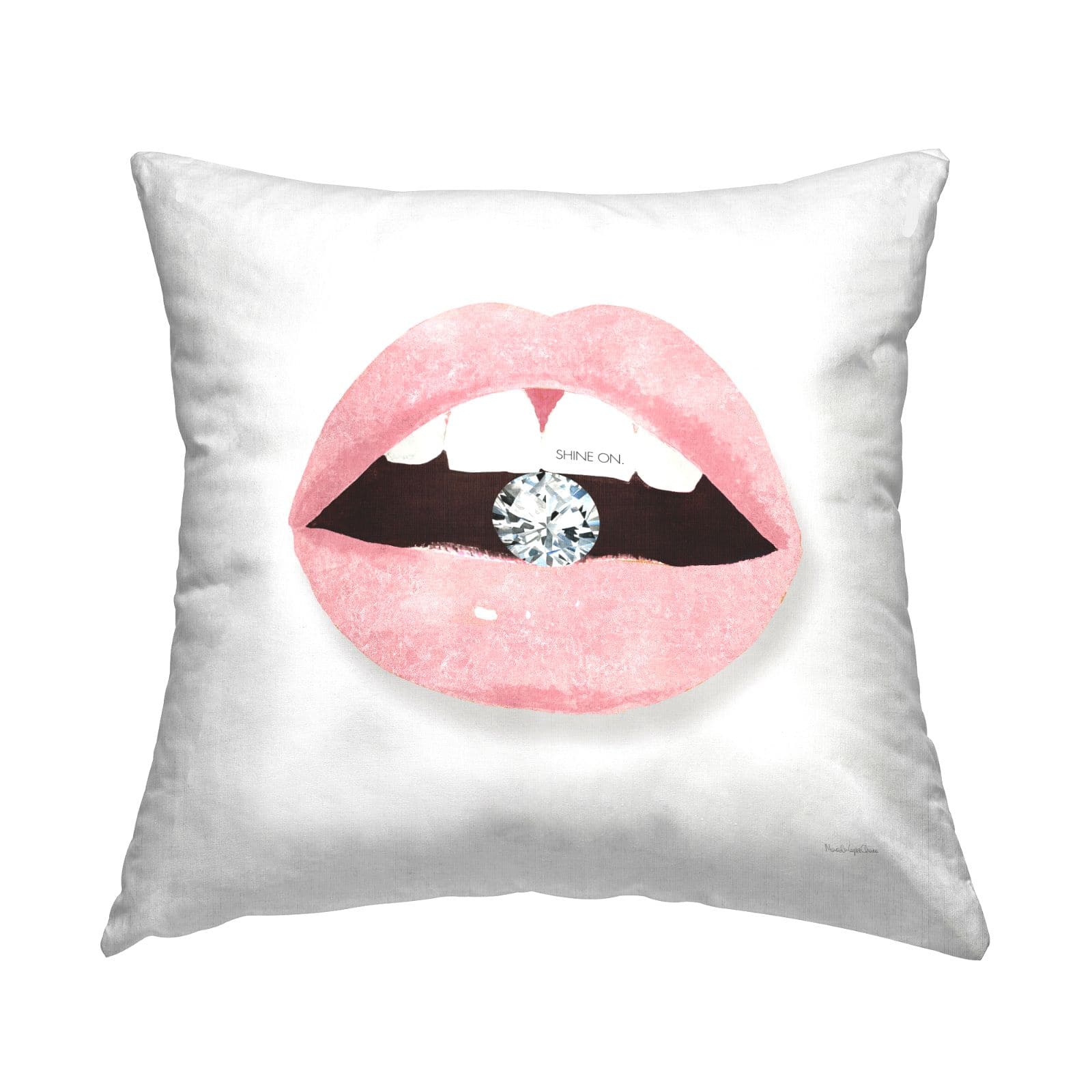 Stupell Industries Shine On Motivational Phrase Pink Lips Diamond Bite Throw Pillow 18" x 18"