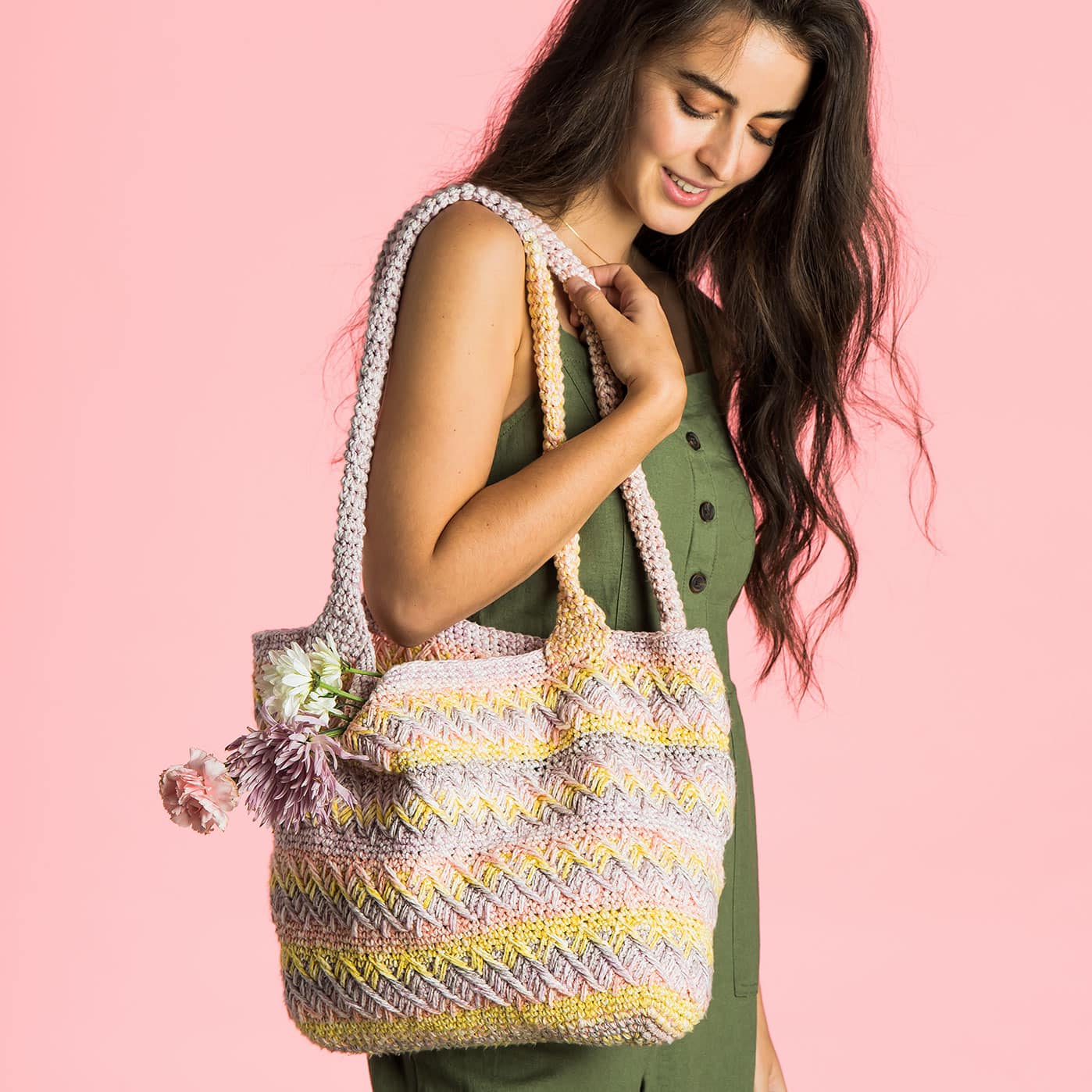 Caron® Ripple Cakes™ Shifting Chevrons Crochet Tote | Projects | Michaels