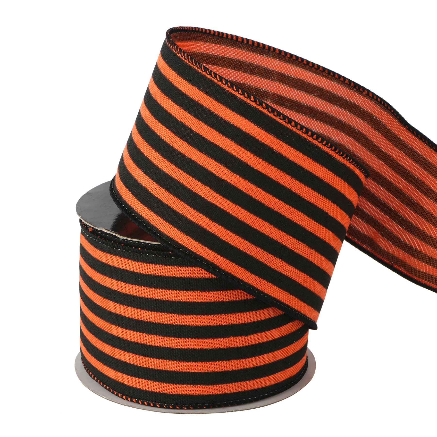2.5&#x22; x 6.6yd. Orange &#x26; Black Striped Wired Faux Linen Ribbon by Celebrate It&#xAE;