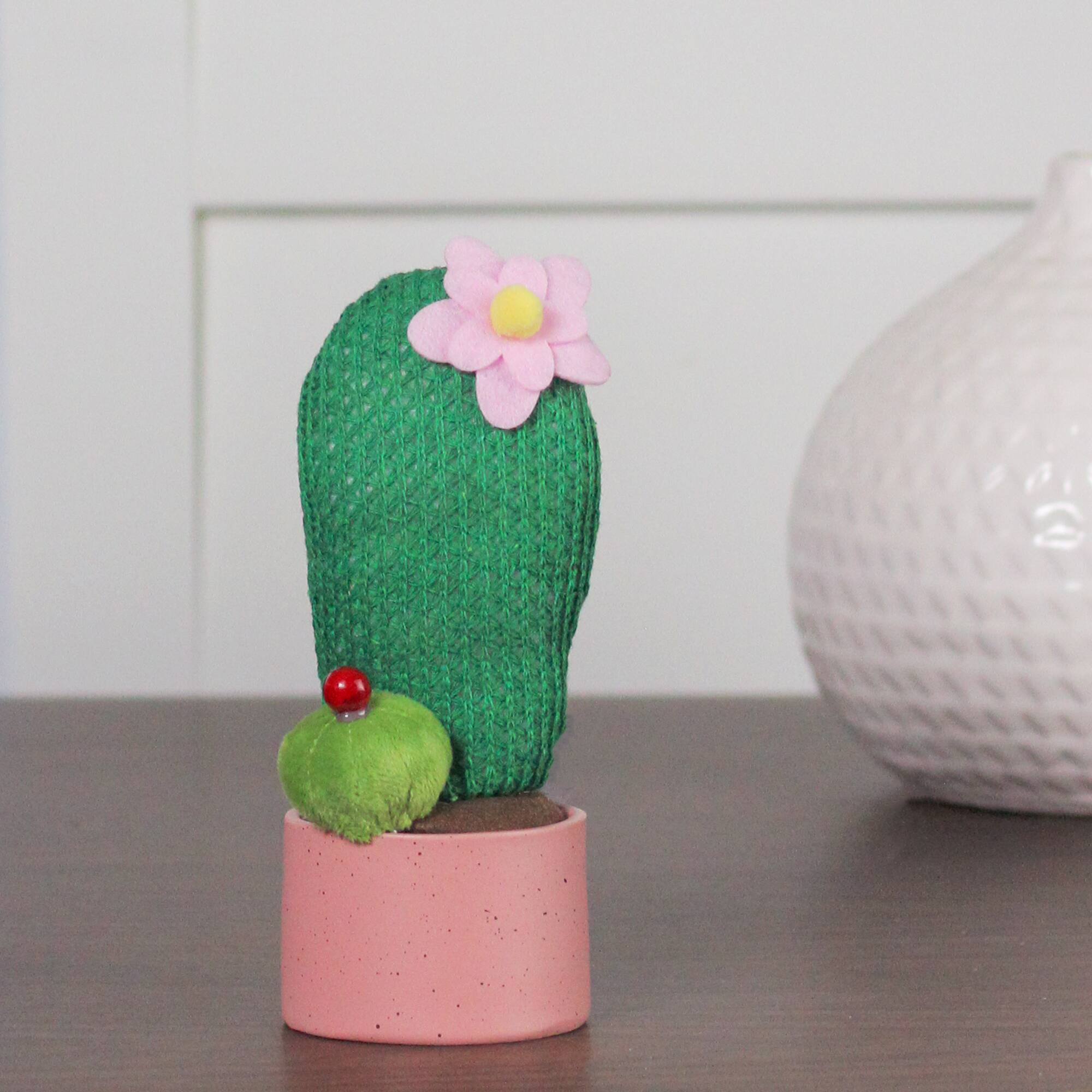 7.5" Plush Green Cactus in Pink Pot Decoration