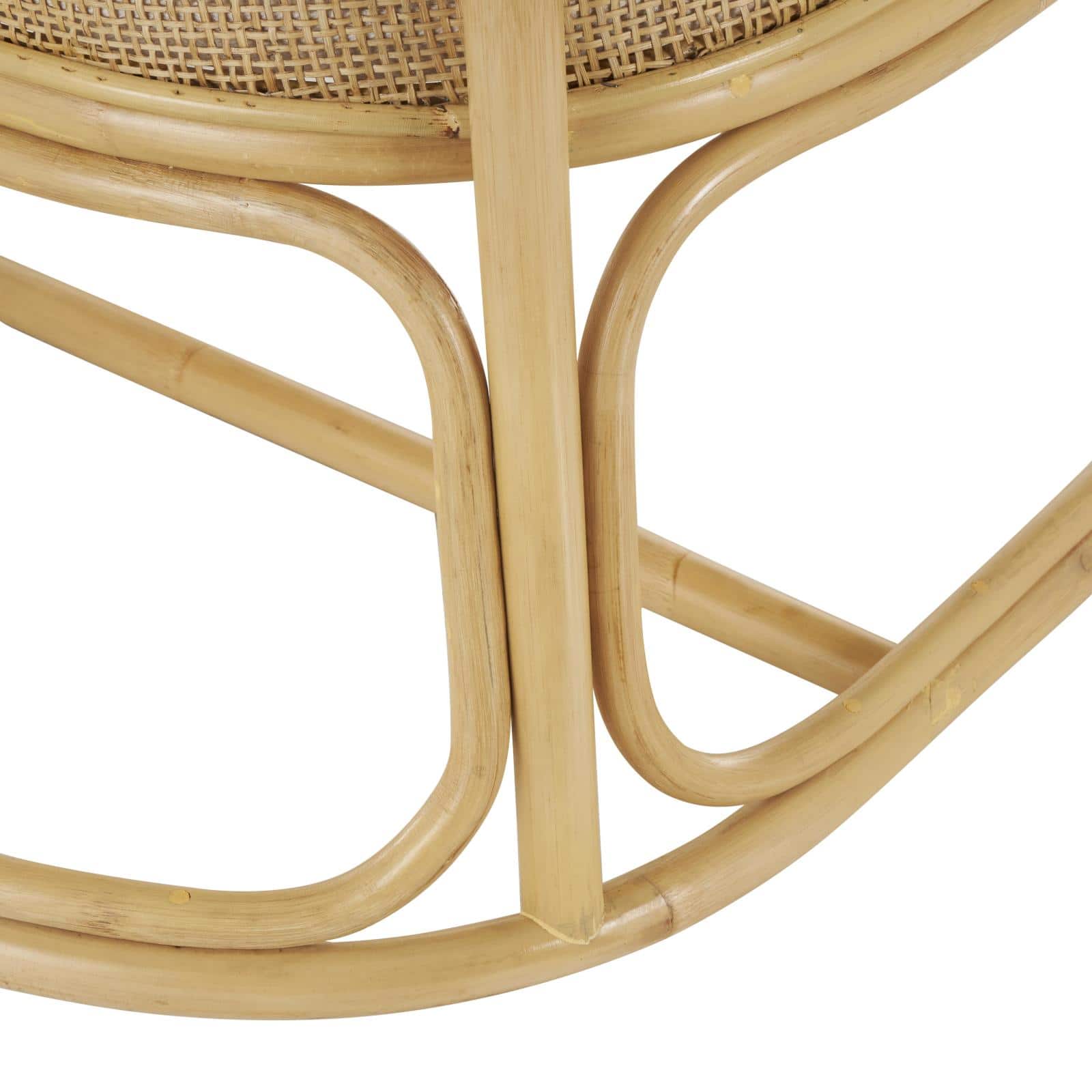 25" x 29" x 28" Light Brown Rattan Woven Rounded Accent Chair with White Fabric Cushion