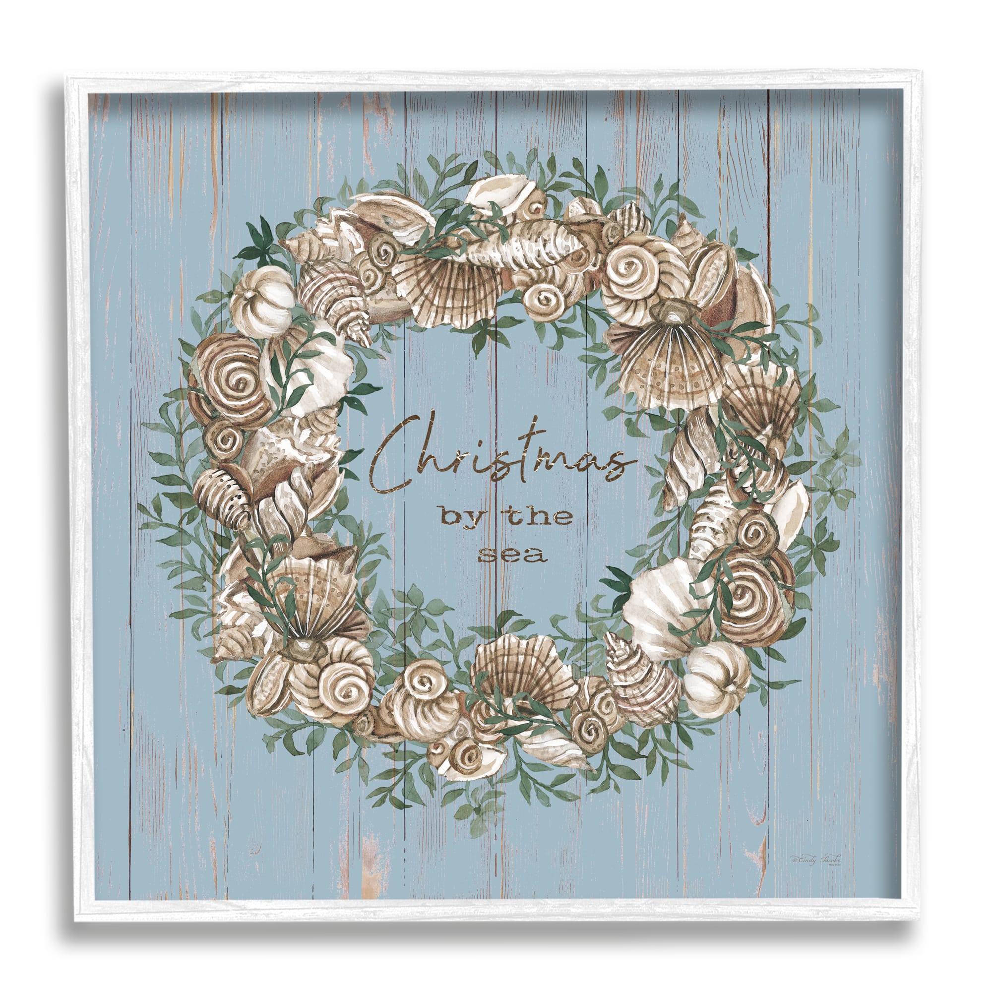 Stupell Industries Christmas By The Sea Shell Wreath Framed Giclee Art